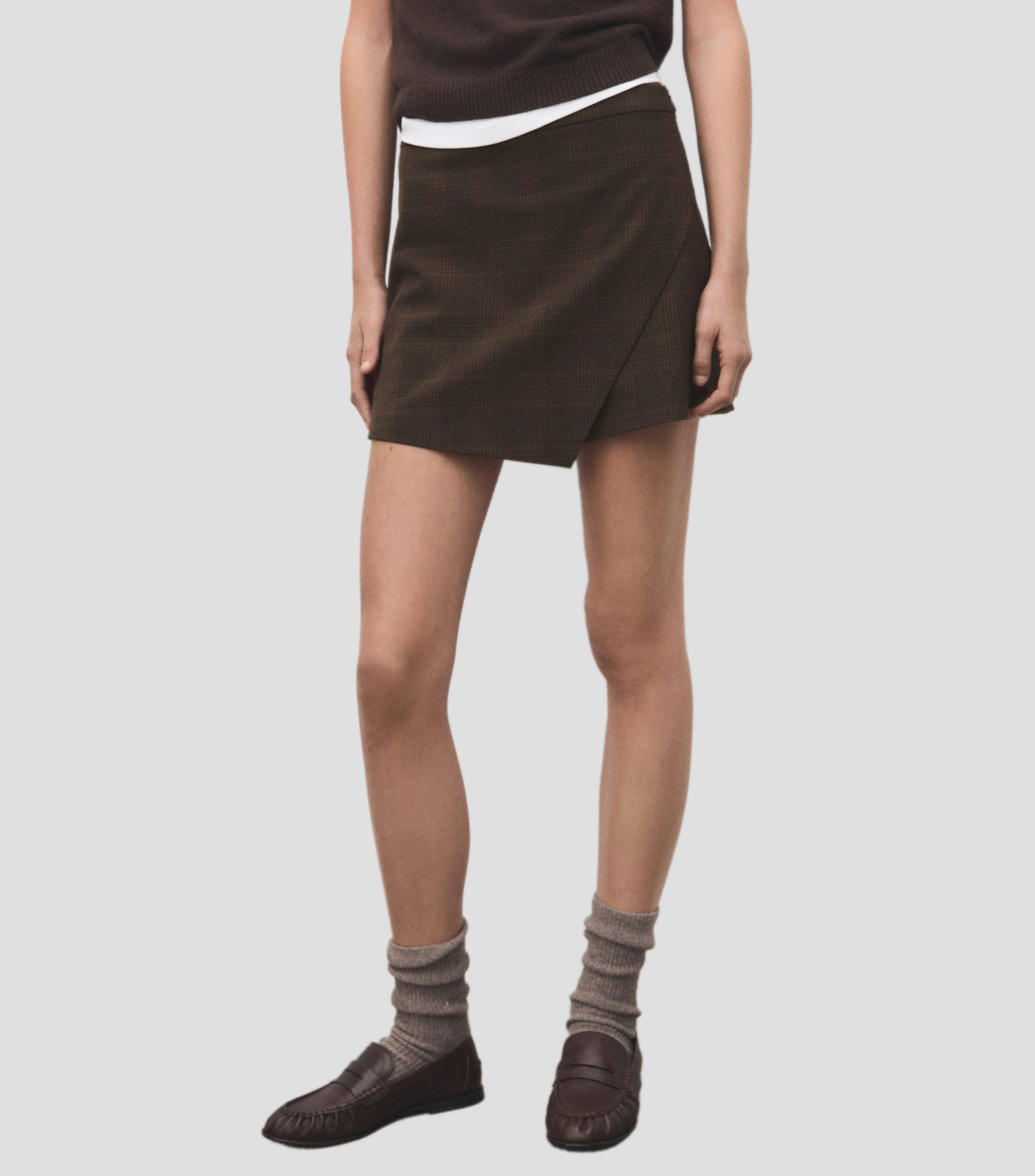 Falda tipo short mini de corte recto con cuadros Mujer