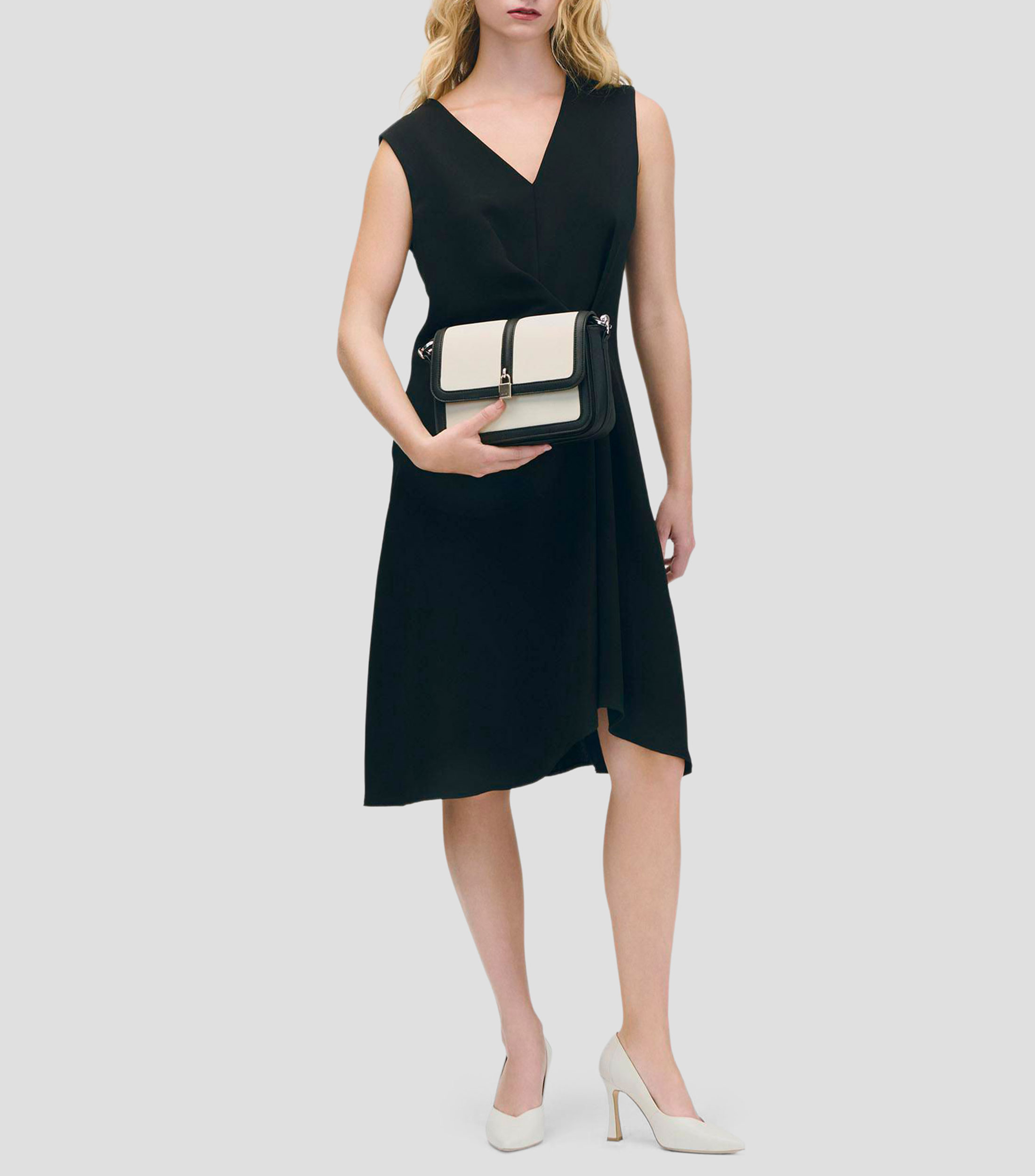 Vestido cruce asimétrico simulado botones laterales Mujer