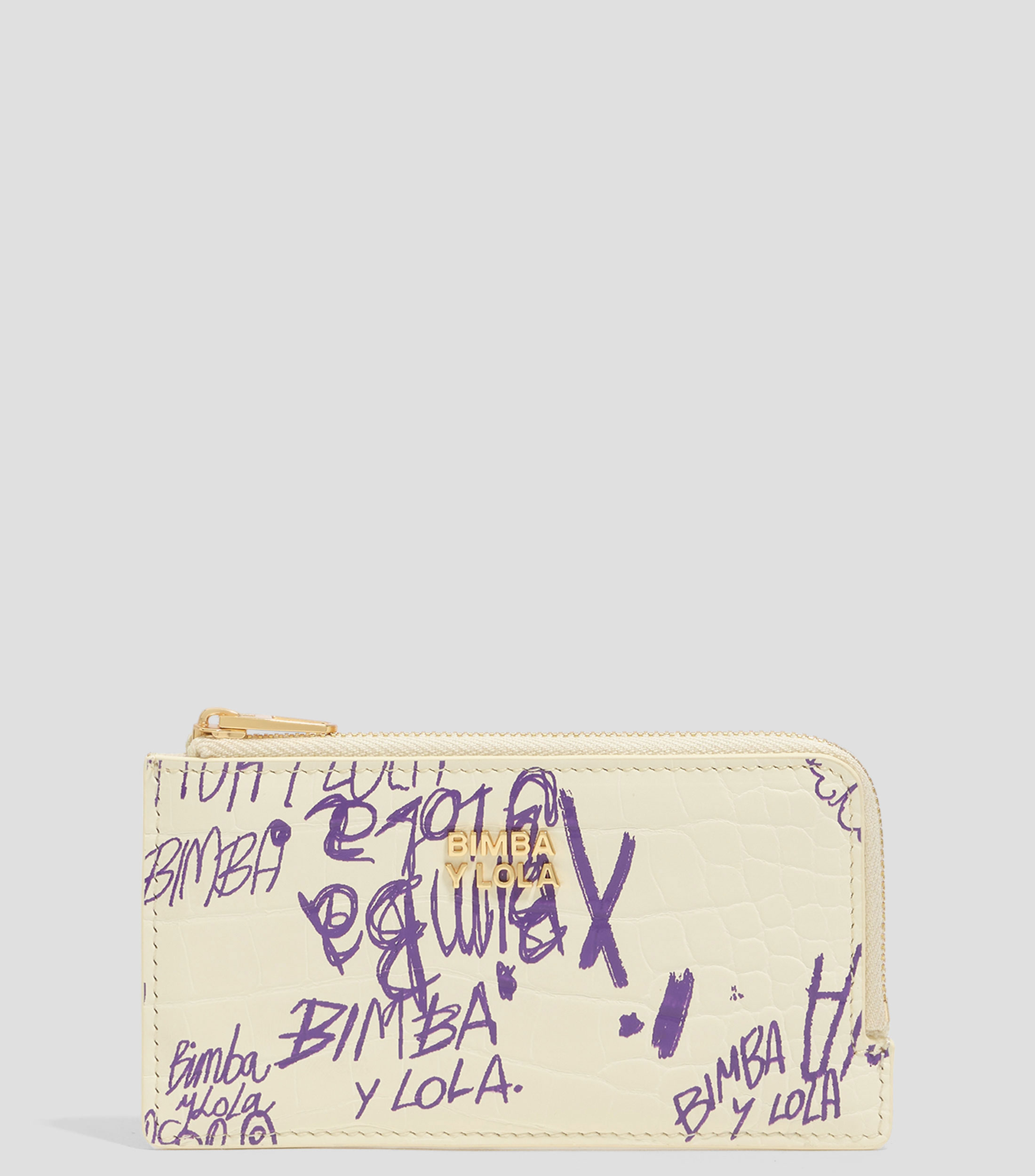 Tarjetero-monedero textura brillo print Bimba logo amarillo púrpura Mujer