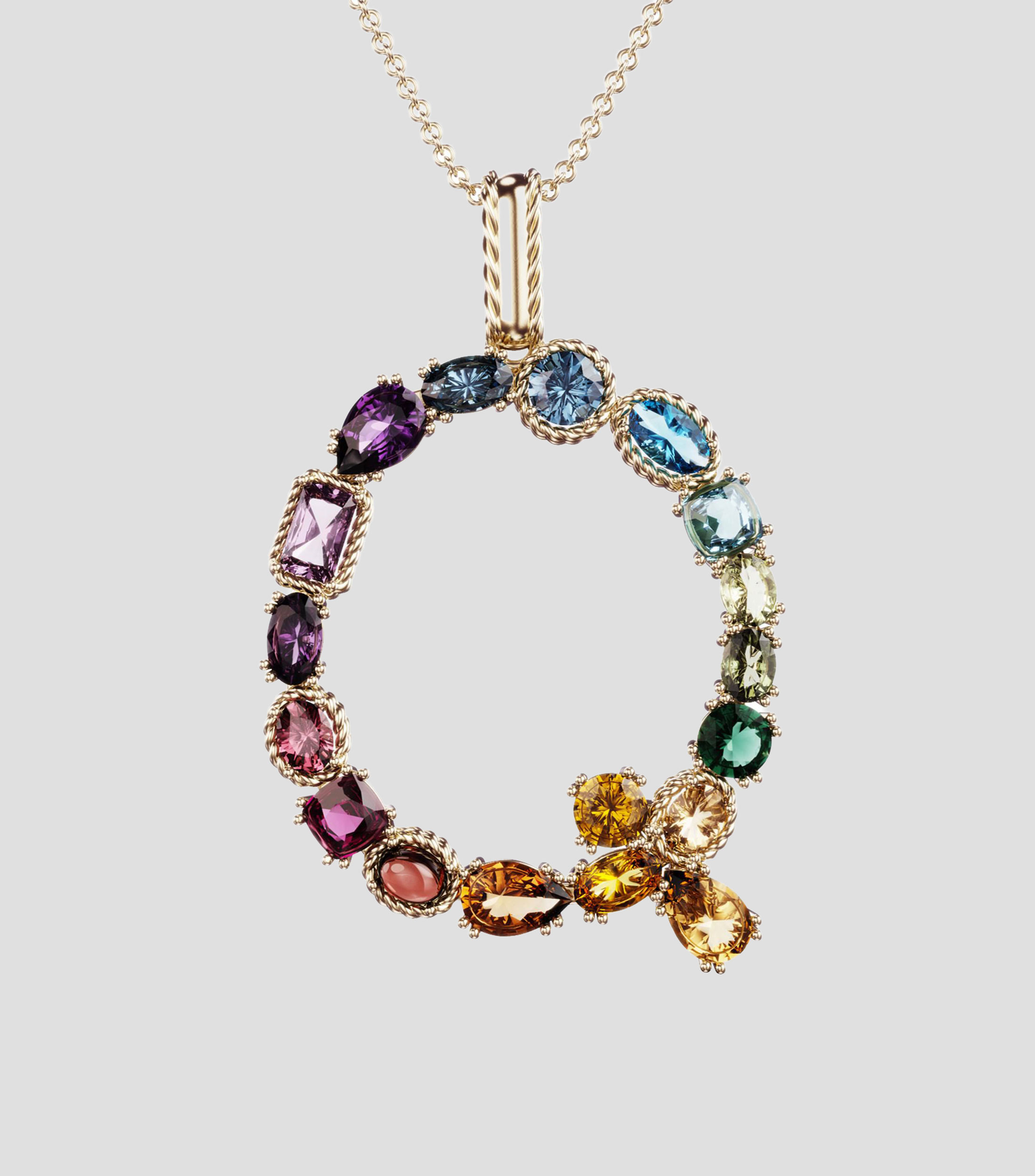 Collar en Oro amarillo de 18 Kilates Alphabet Letra Q Mujer