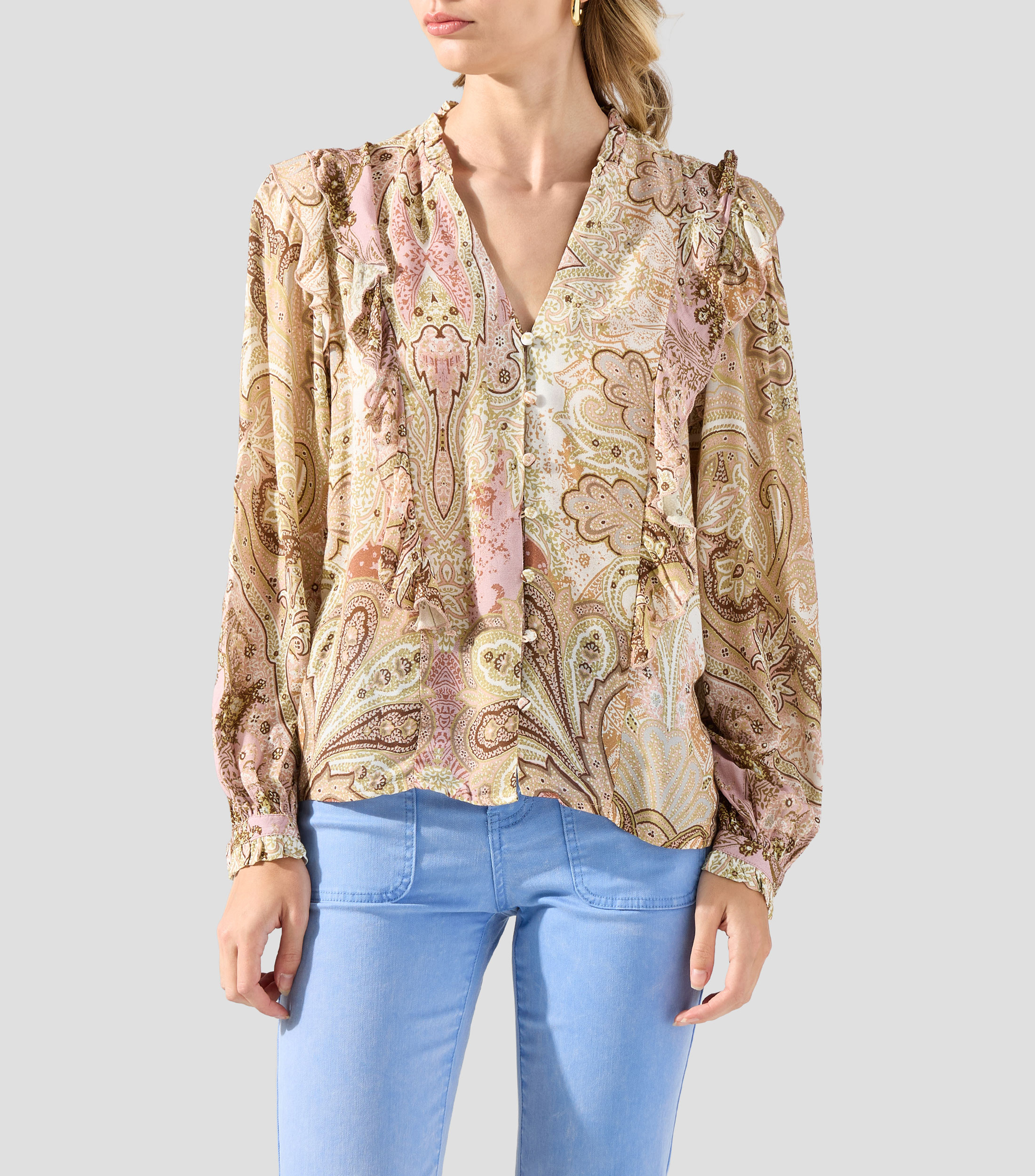 Blusa estampada manga larga Mujer