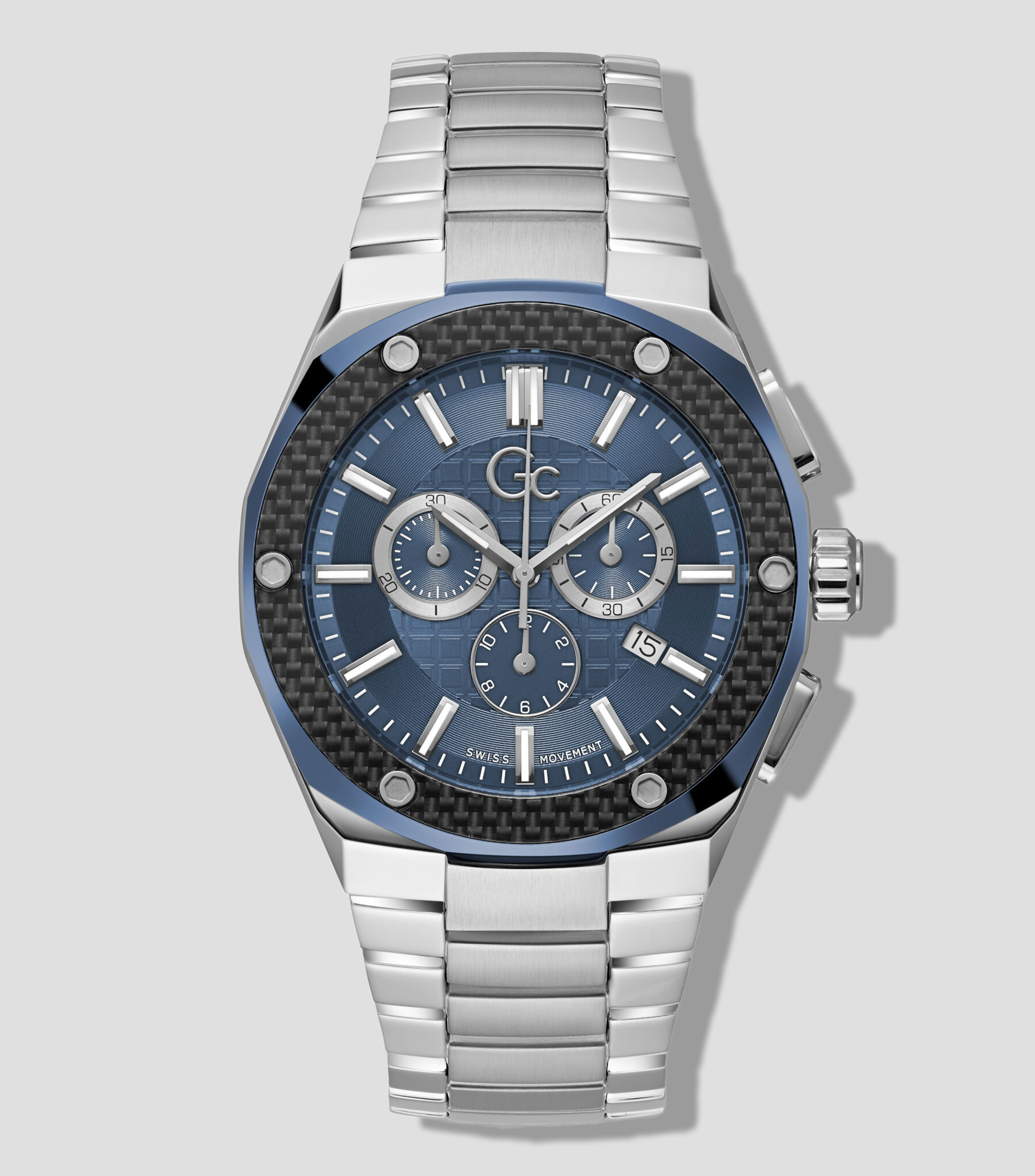 Reloj para Hombre Gc Fiber Casual, Plateado, Azul