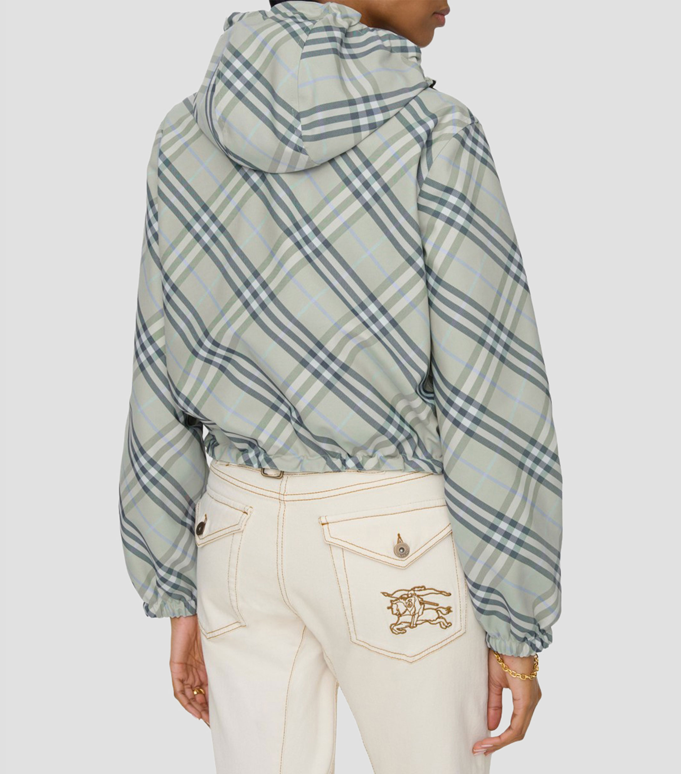 Chamarra reversible con capucha y cuadros Mujer