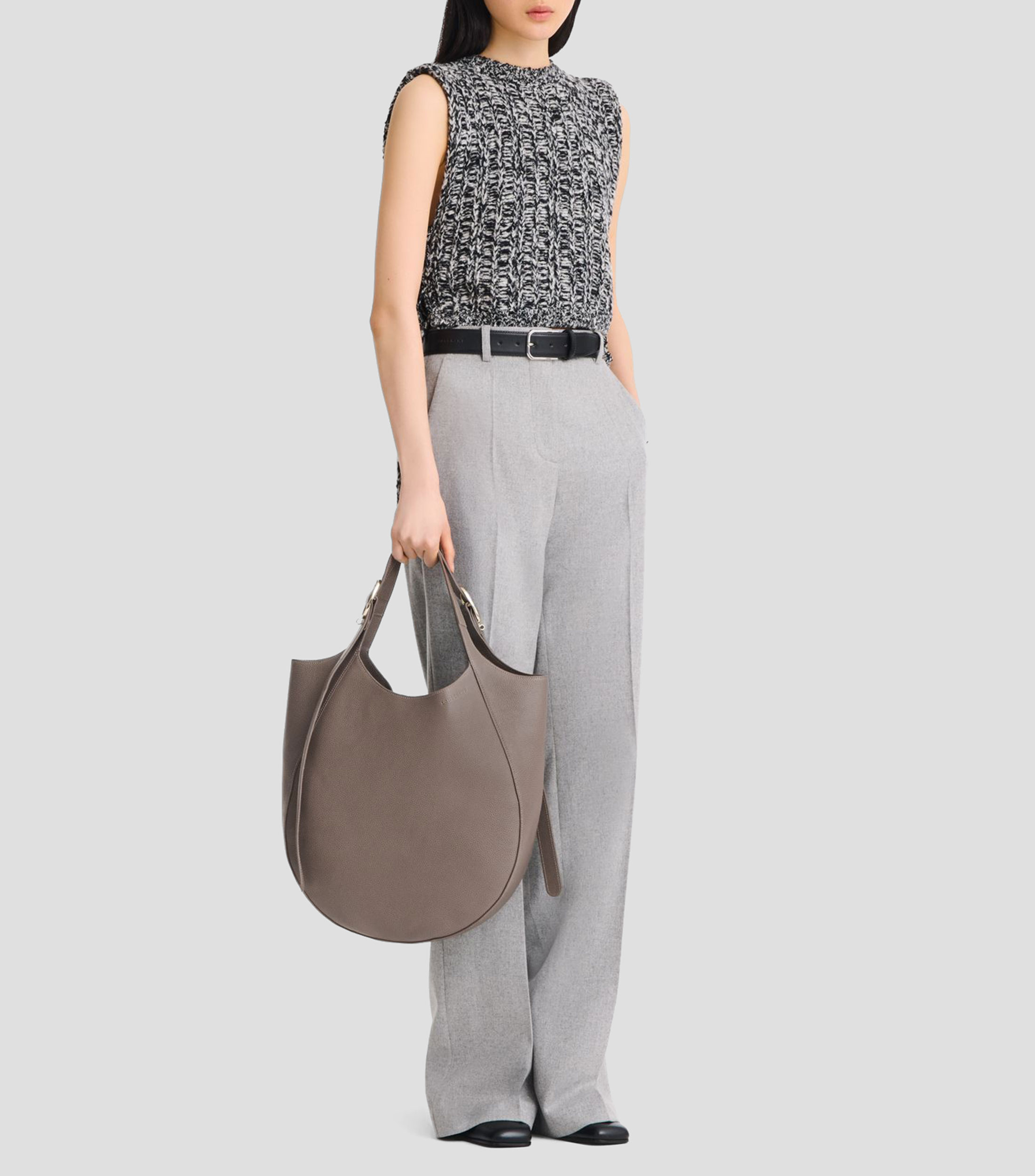 Bolsa Hobo en cuero de vaqueta granulada Mujer