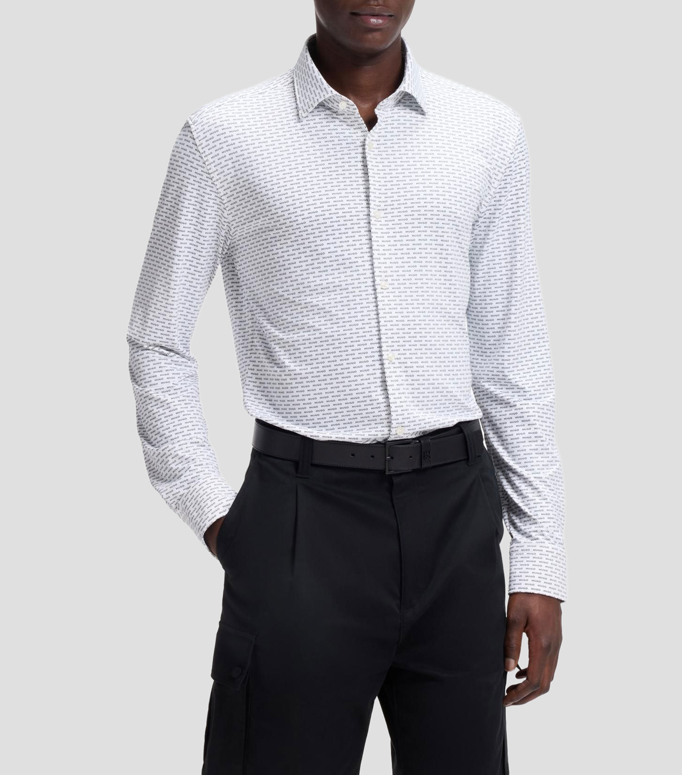 Camisa slim en punto elástico estampado Hombre