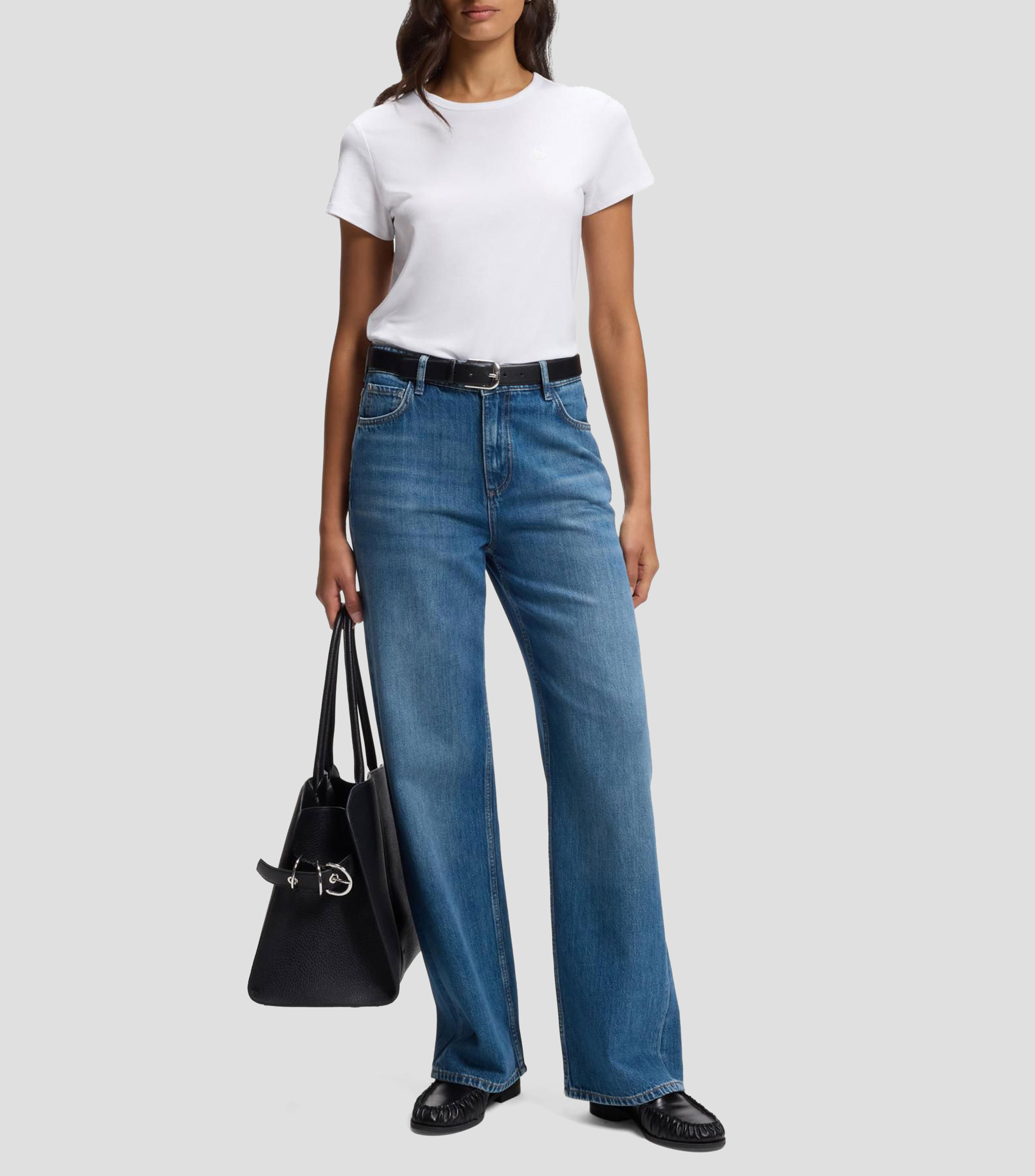 Playera slim de algodón y seda con logo Mujer