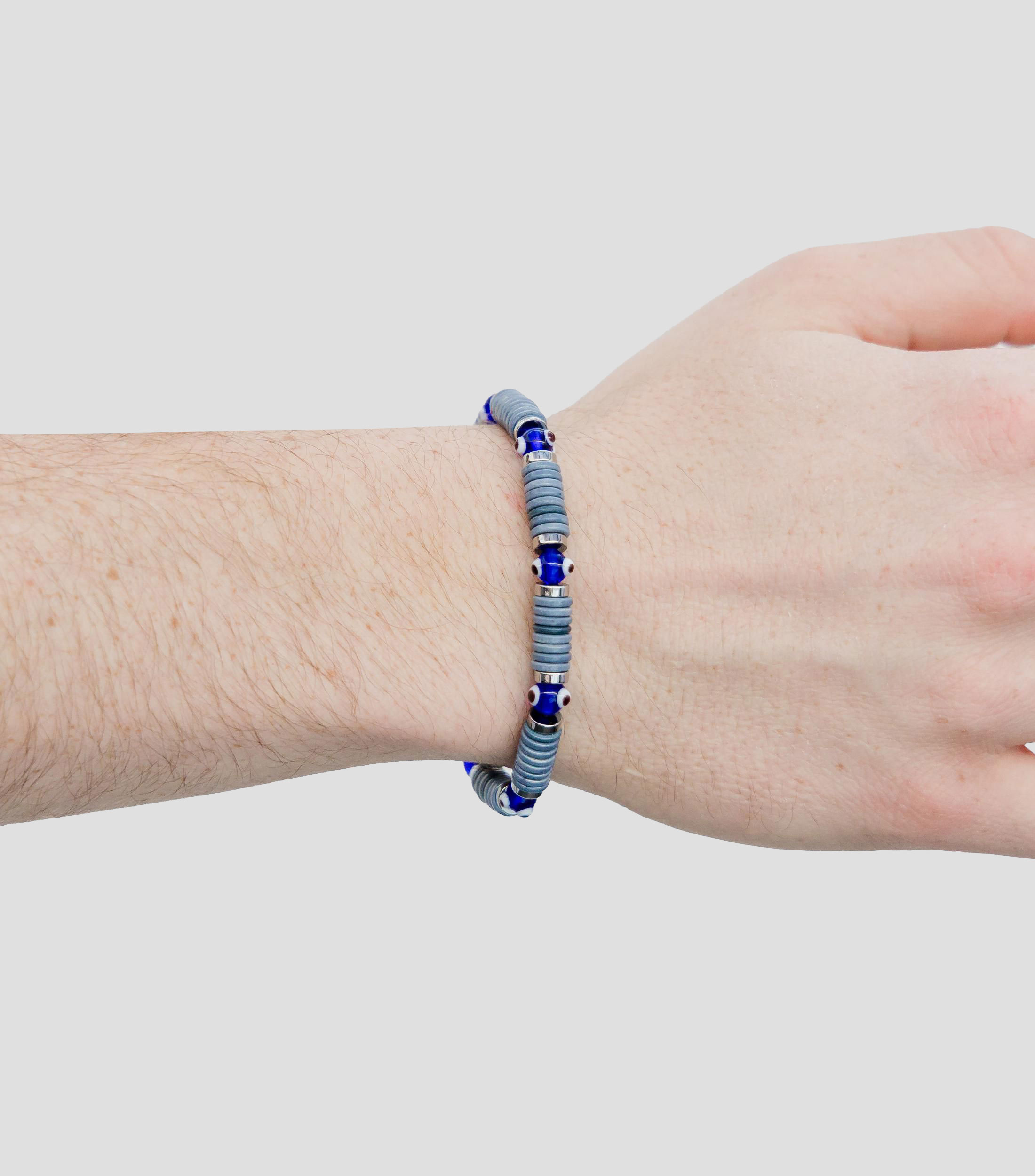 Pulsera en plata 925 azul con ojo turco Hombre