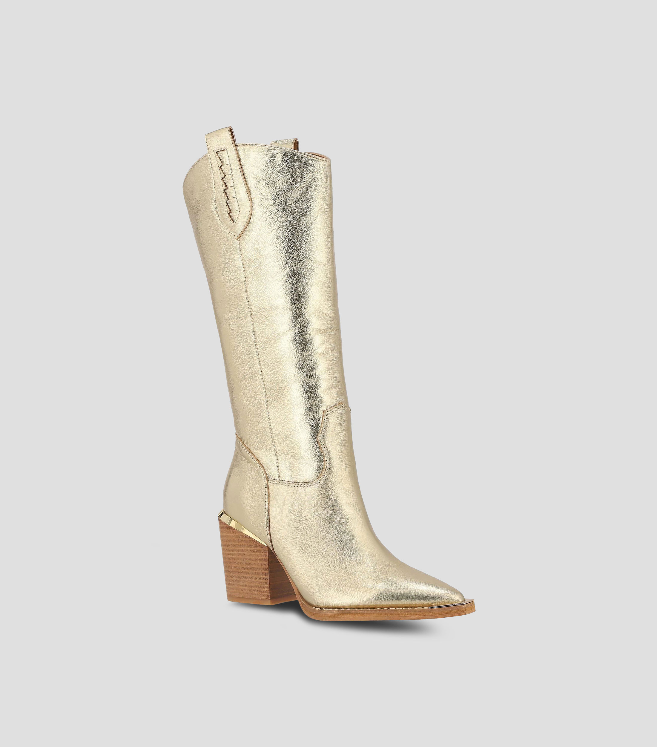 Botas Casuales Largas en piel con tacón alto cuadrado Mujer