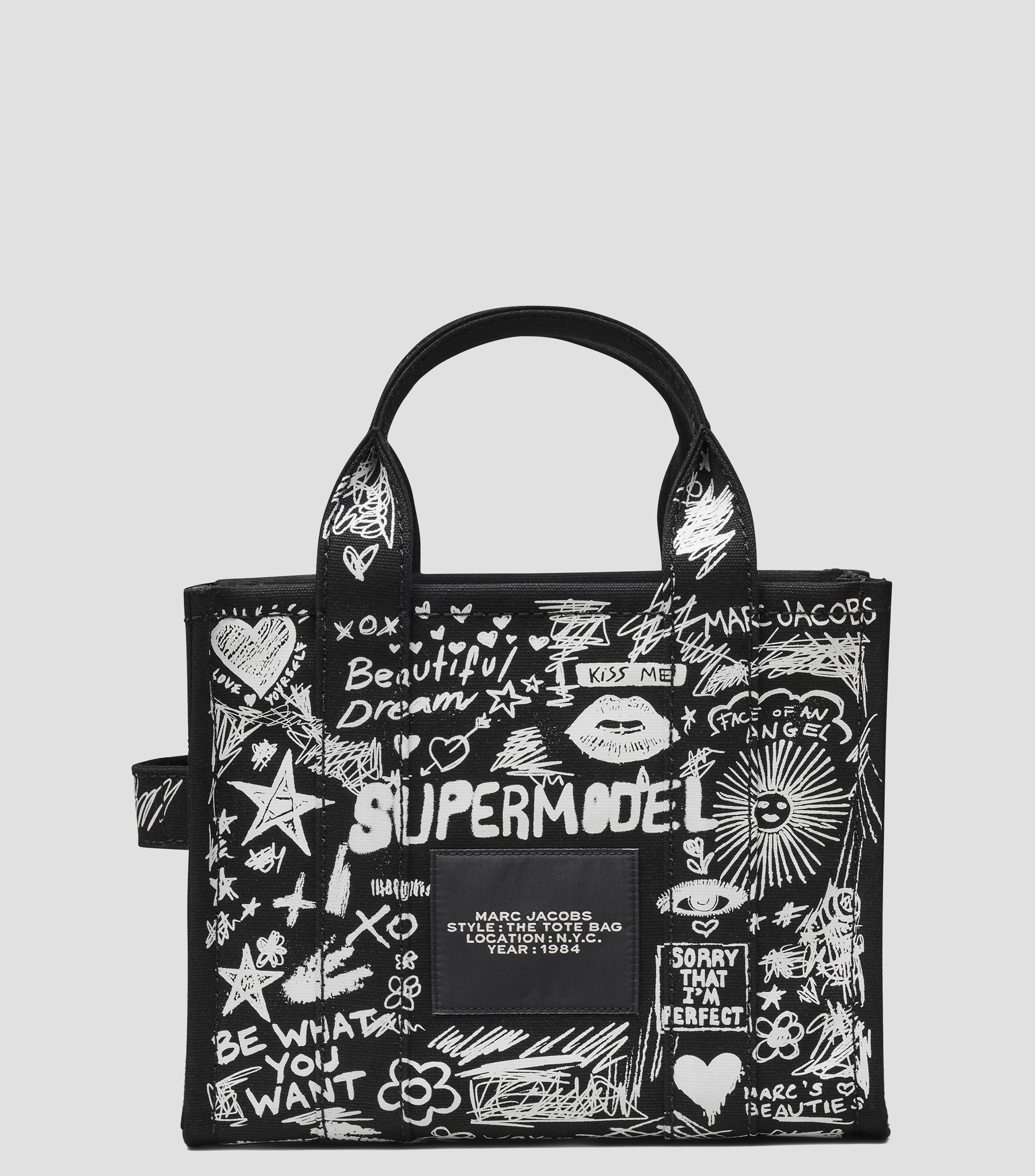 Bolsa tote negra Punk Scribble Canvas estampada Mujer