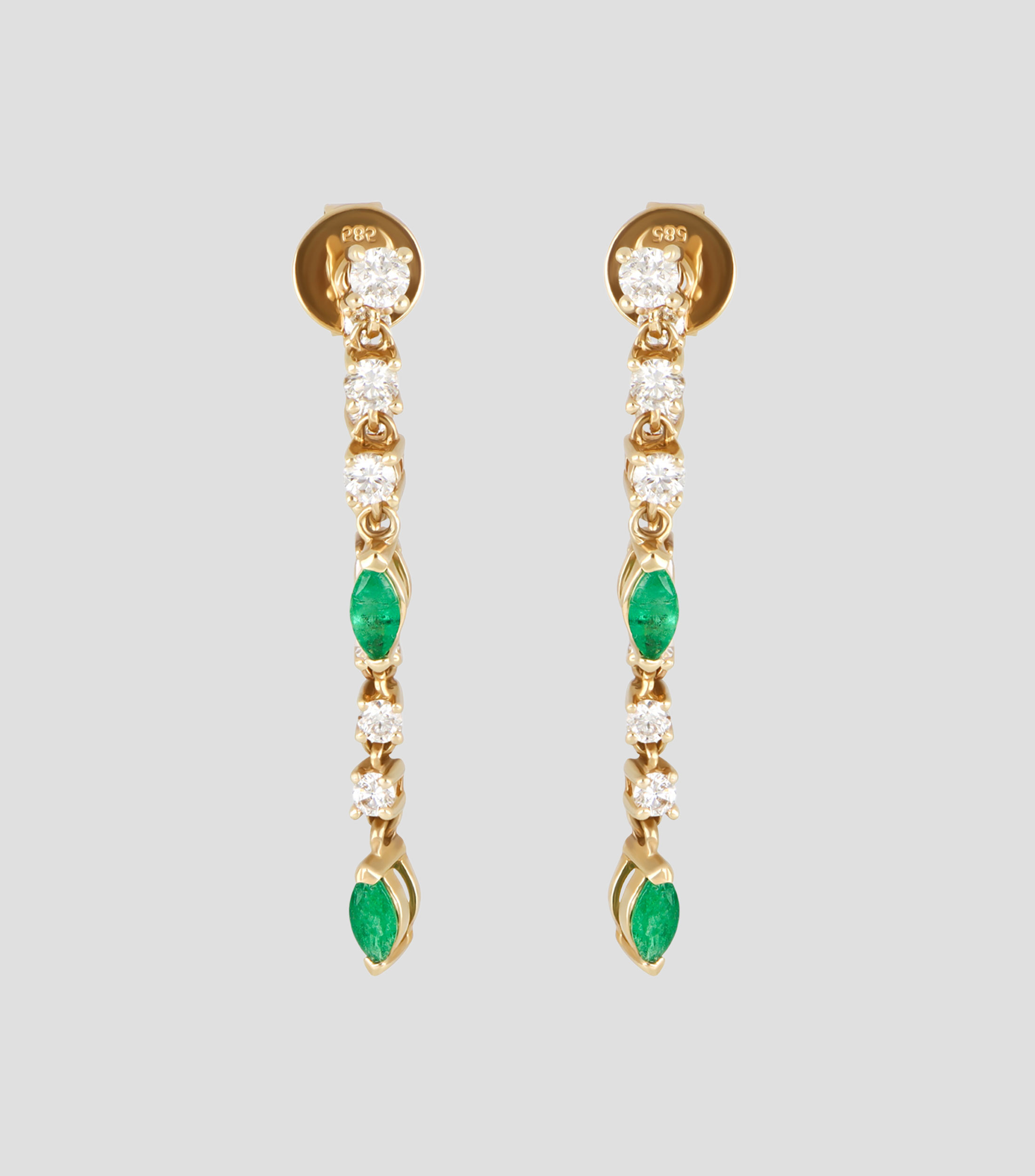 Aretes en oro amarillo de 14 kilates con esmeraldas y diamantes Mujer