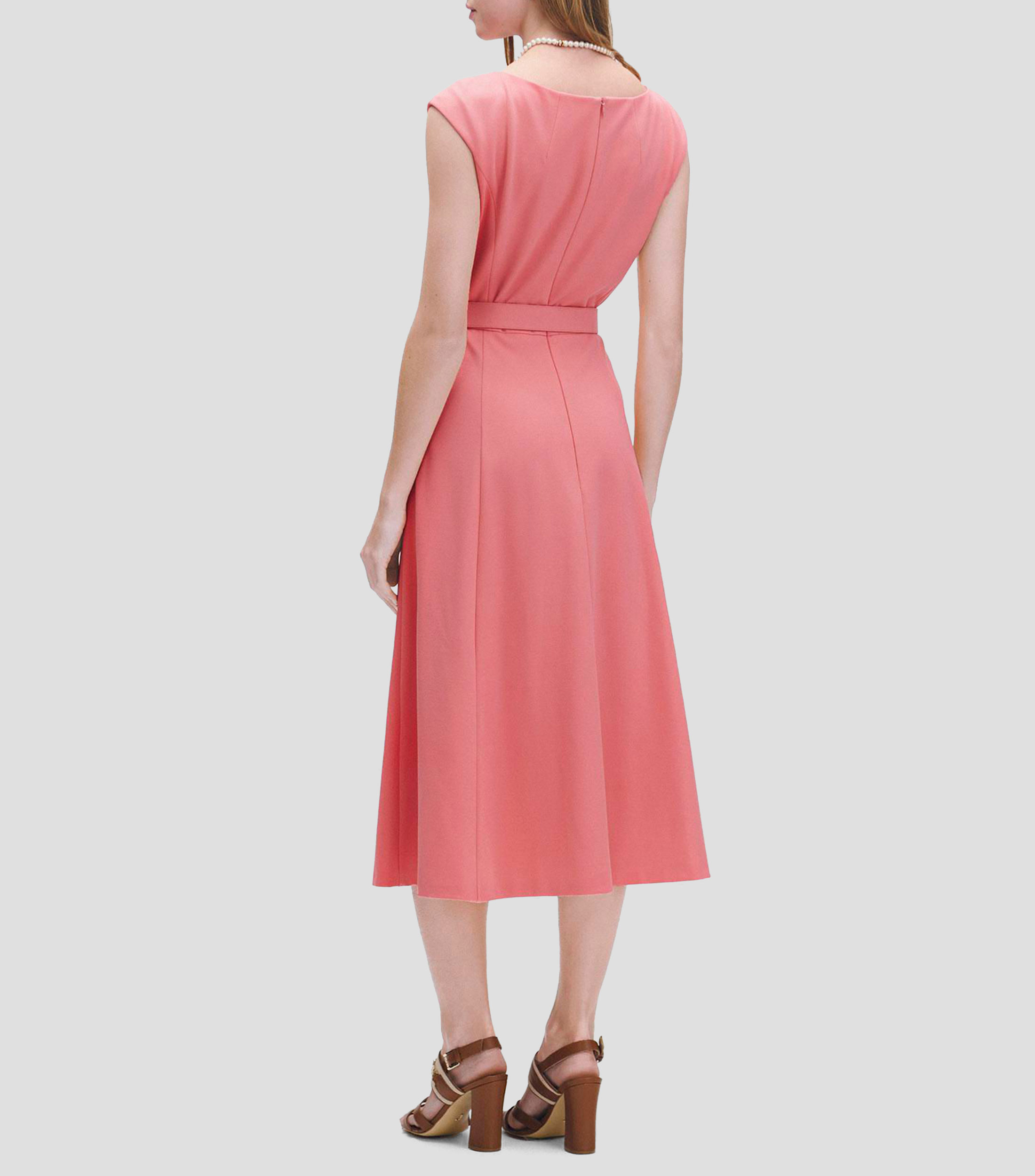 Vestido midi de punto línea a coral escote v con cinturón Mujer