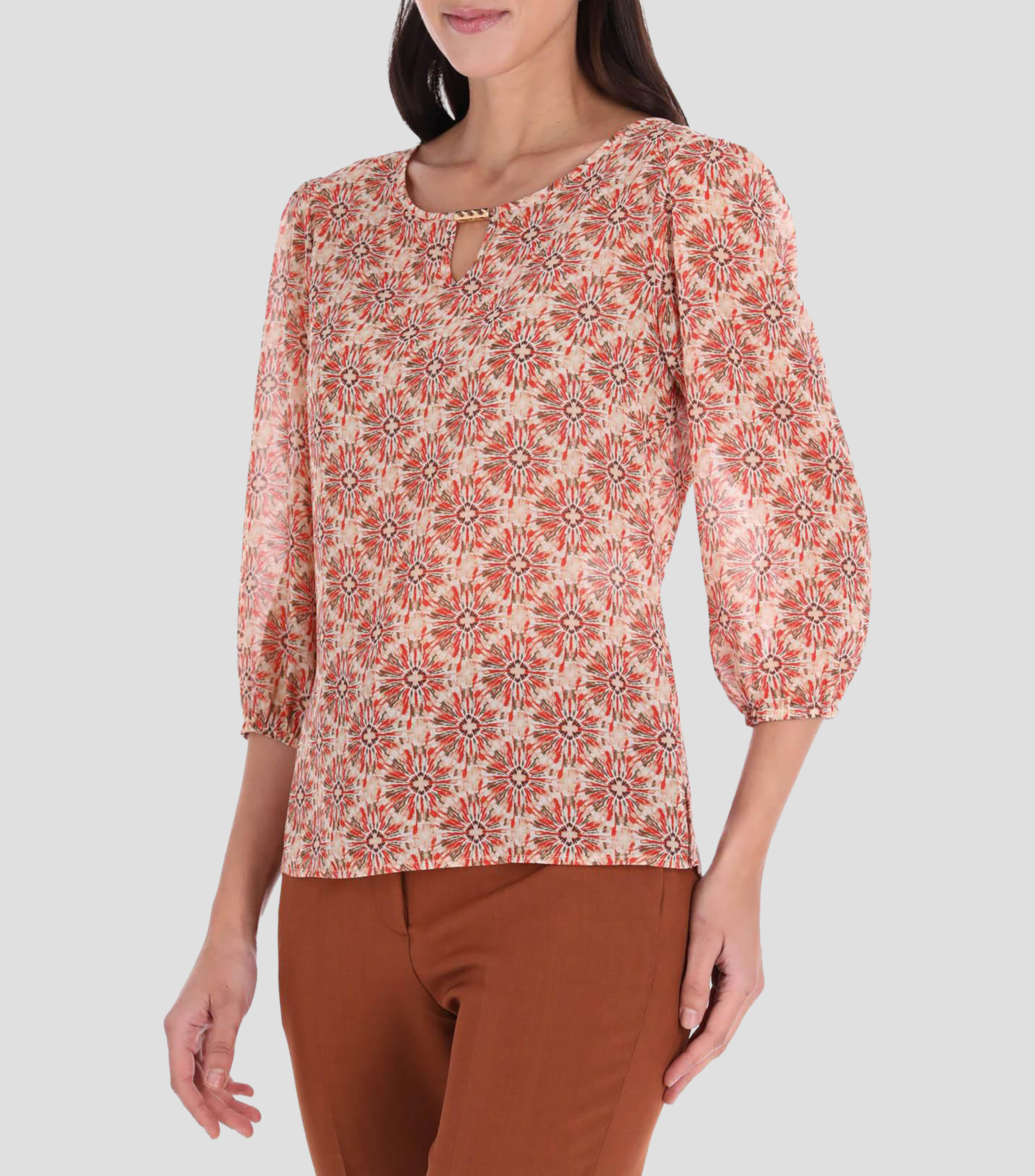Blusa estampada manga 3/4 Mujer