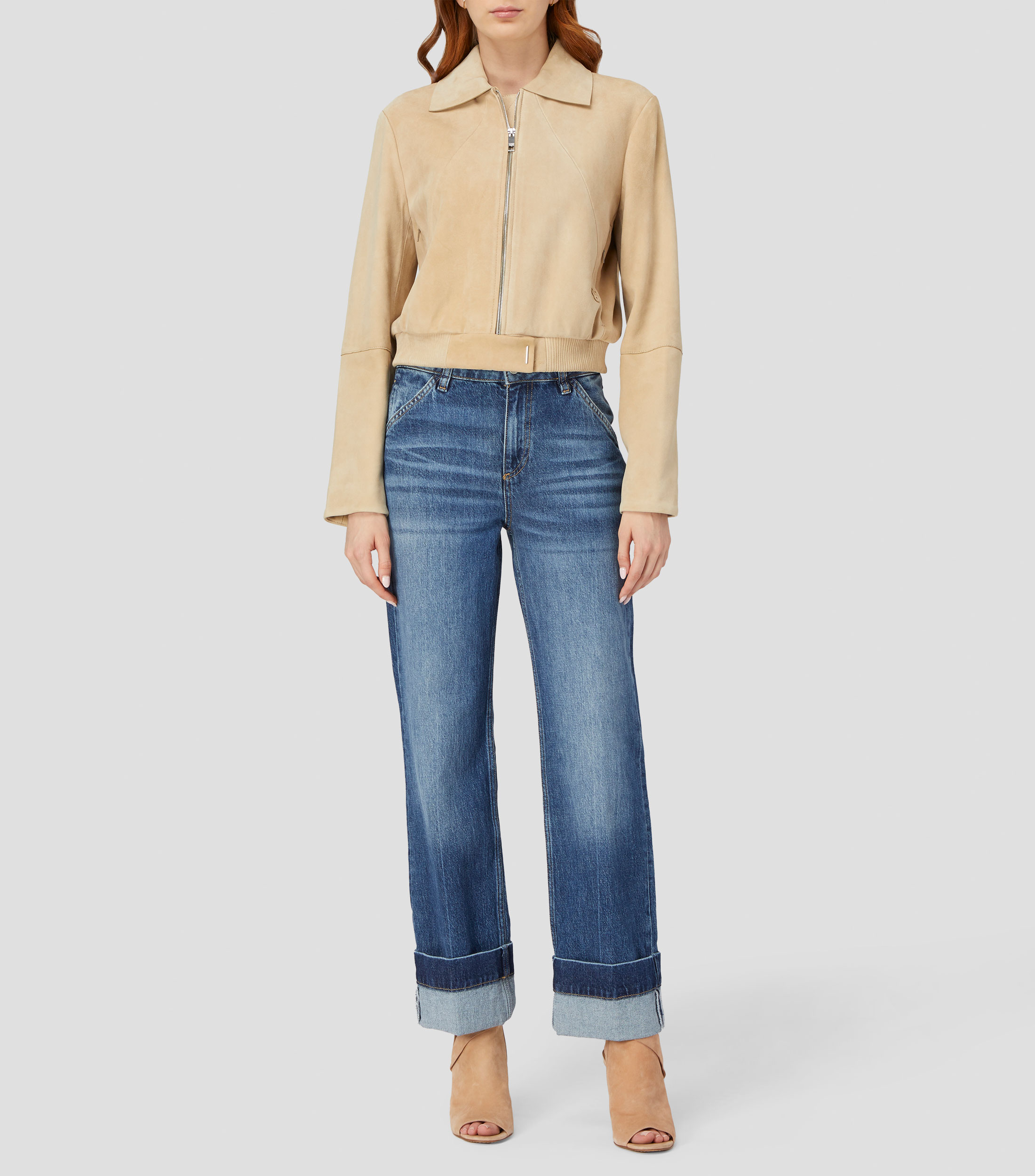 Chamarra cazadora de ante estilo bomber con monograma Double B Mujer