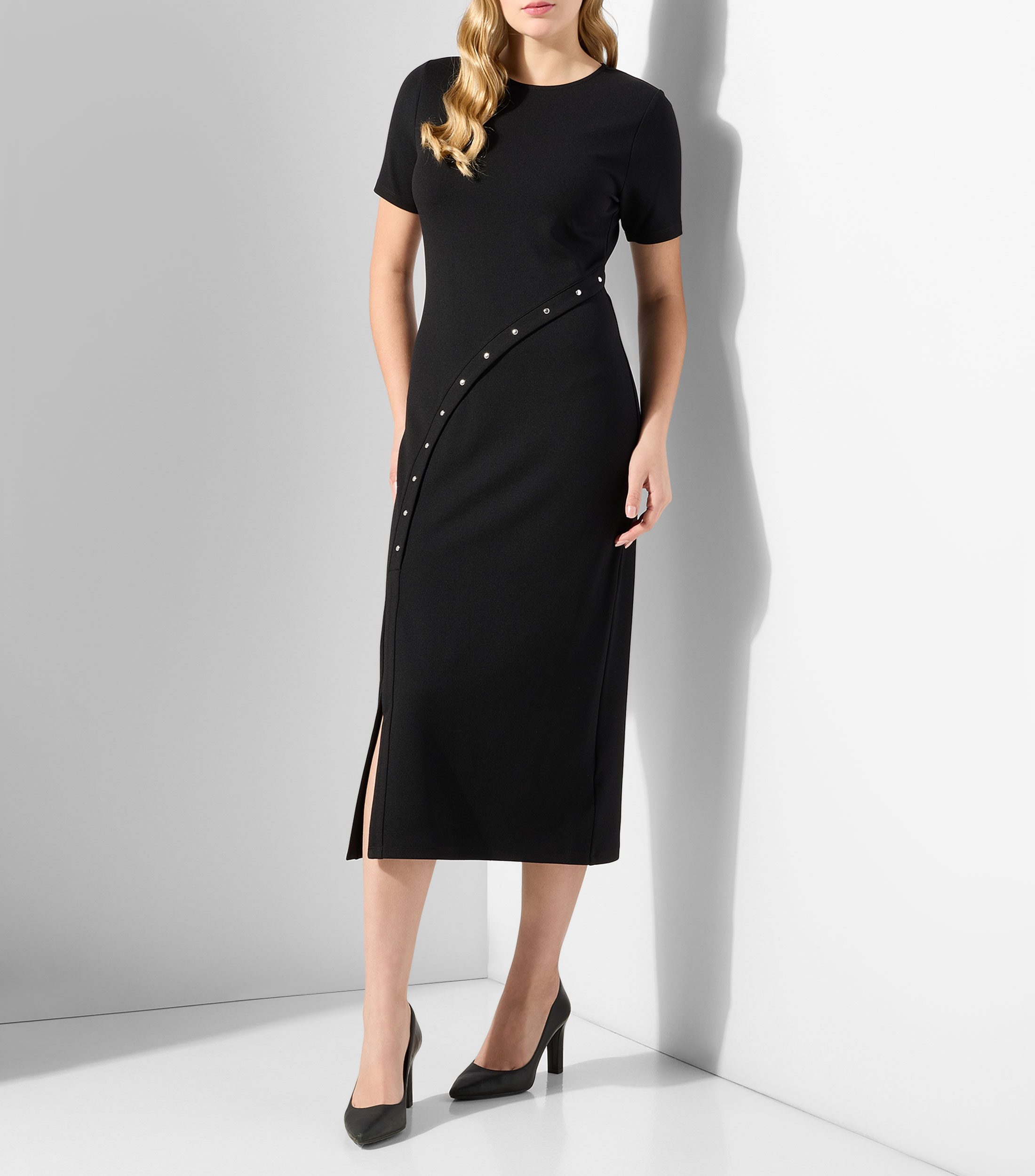 Vestido midi manga corta liso Mujer