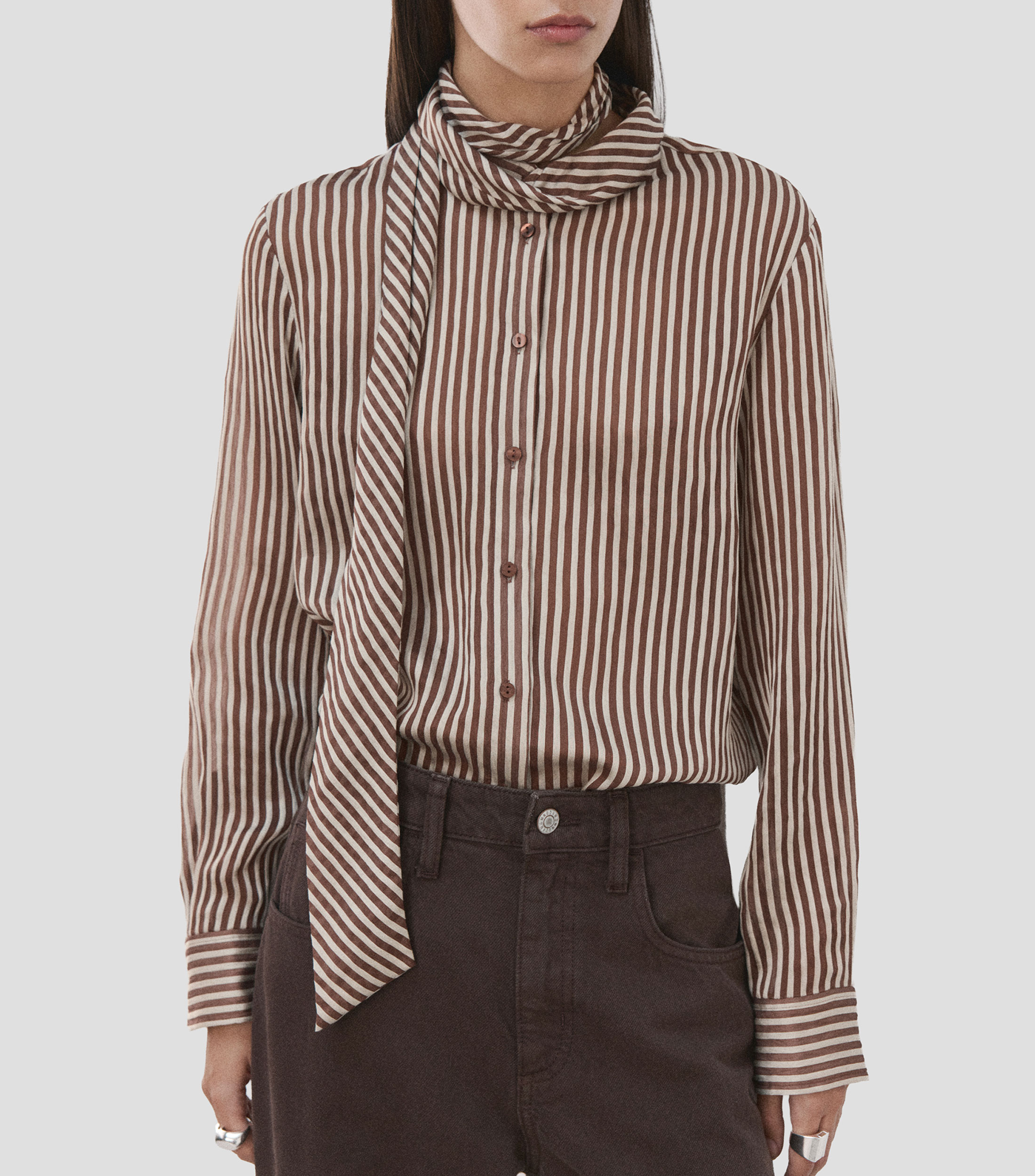 Blusa a rayas manga larga Mujer