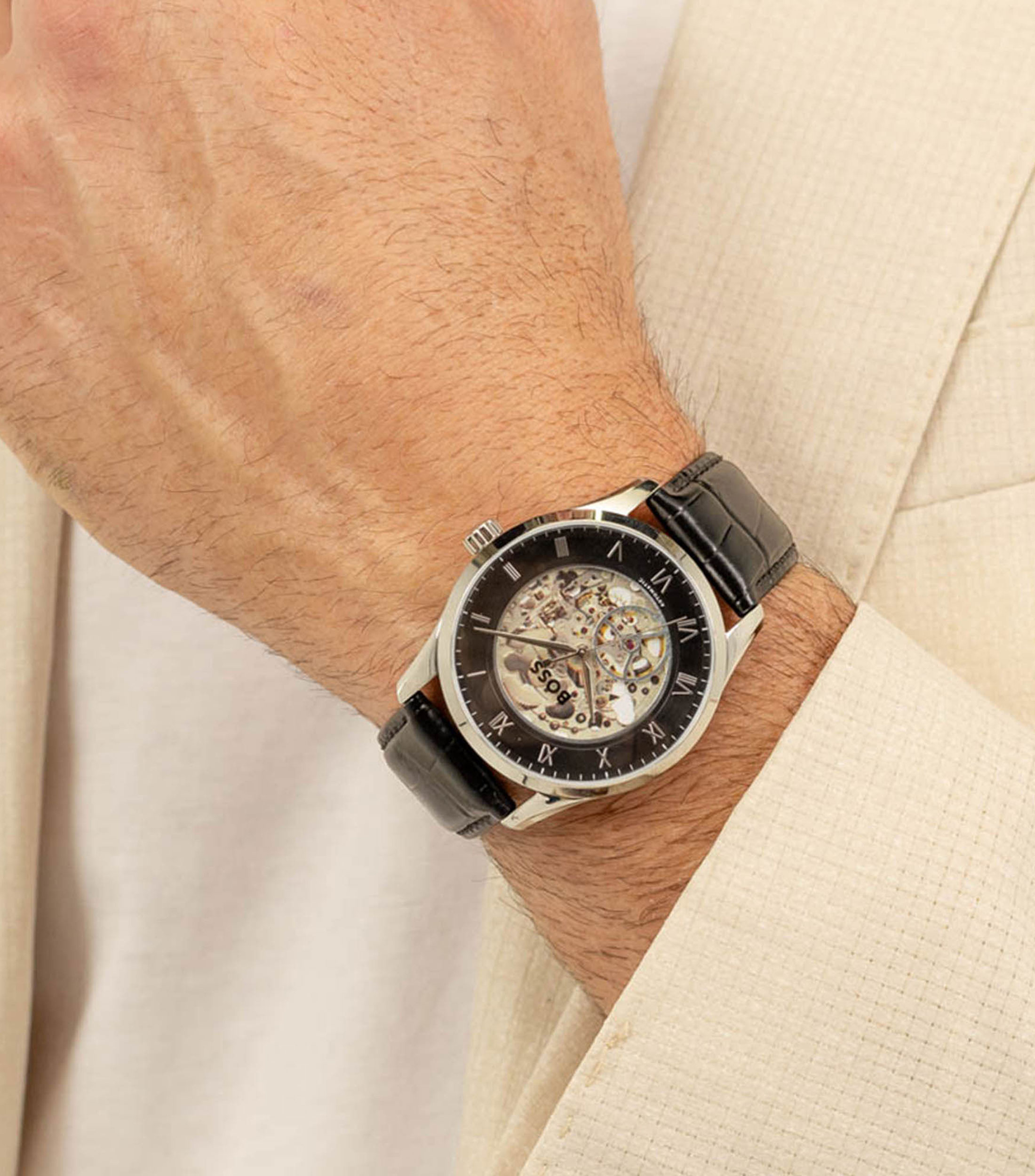 Reloj Principle Skeleton para Hombre De vestir Negro, plateado