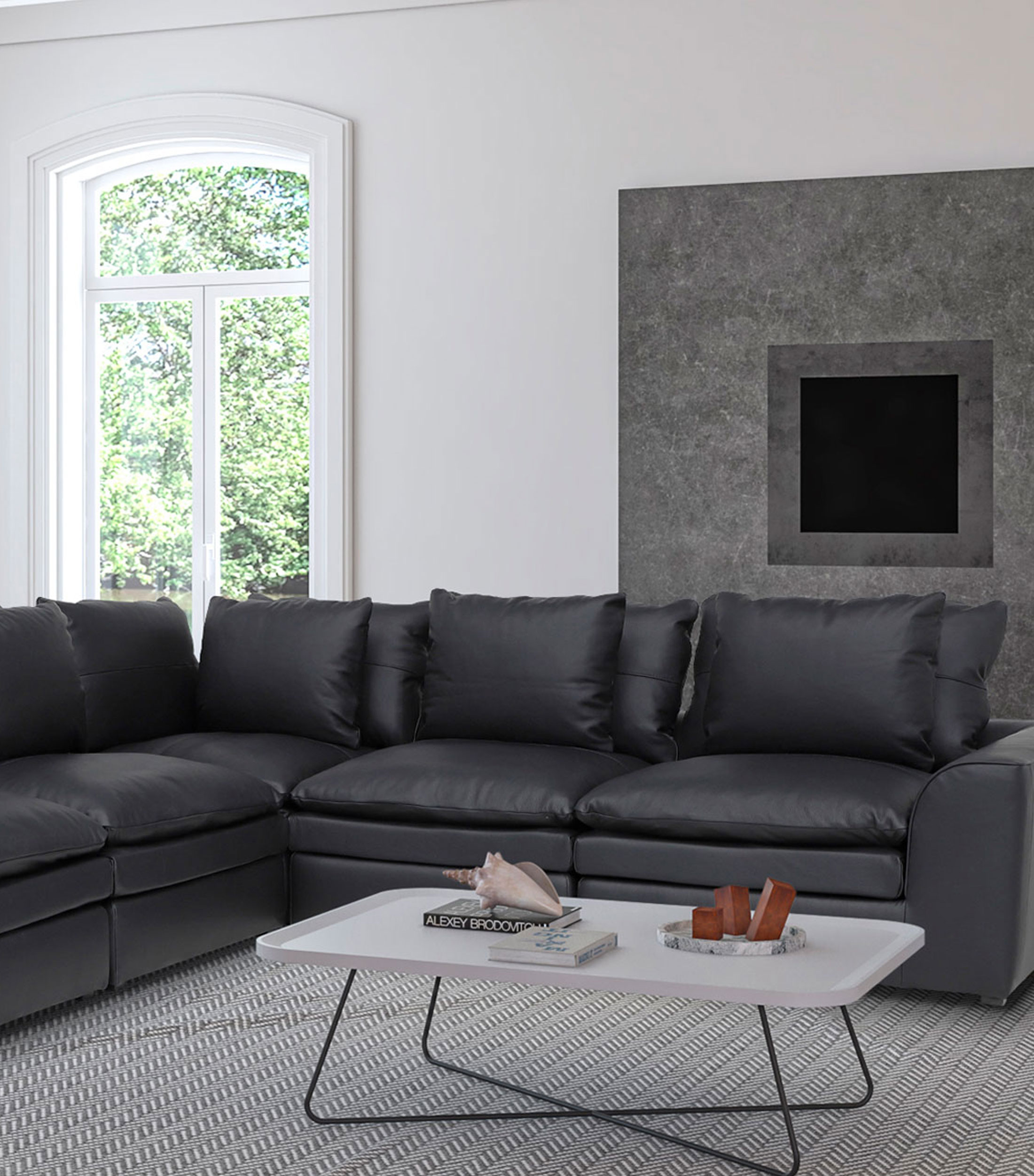 Sillon modular en piel Diamante Maxine Negro