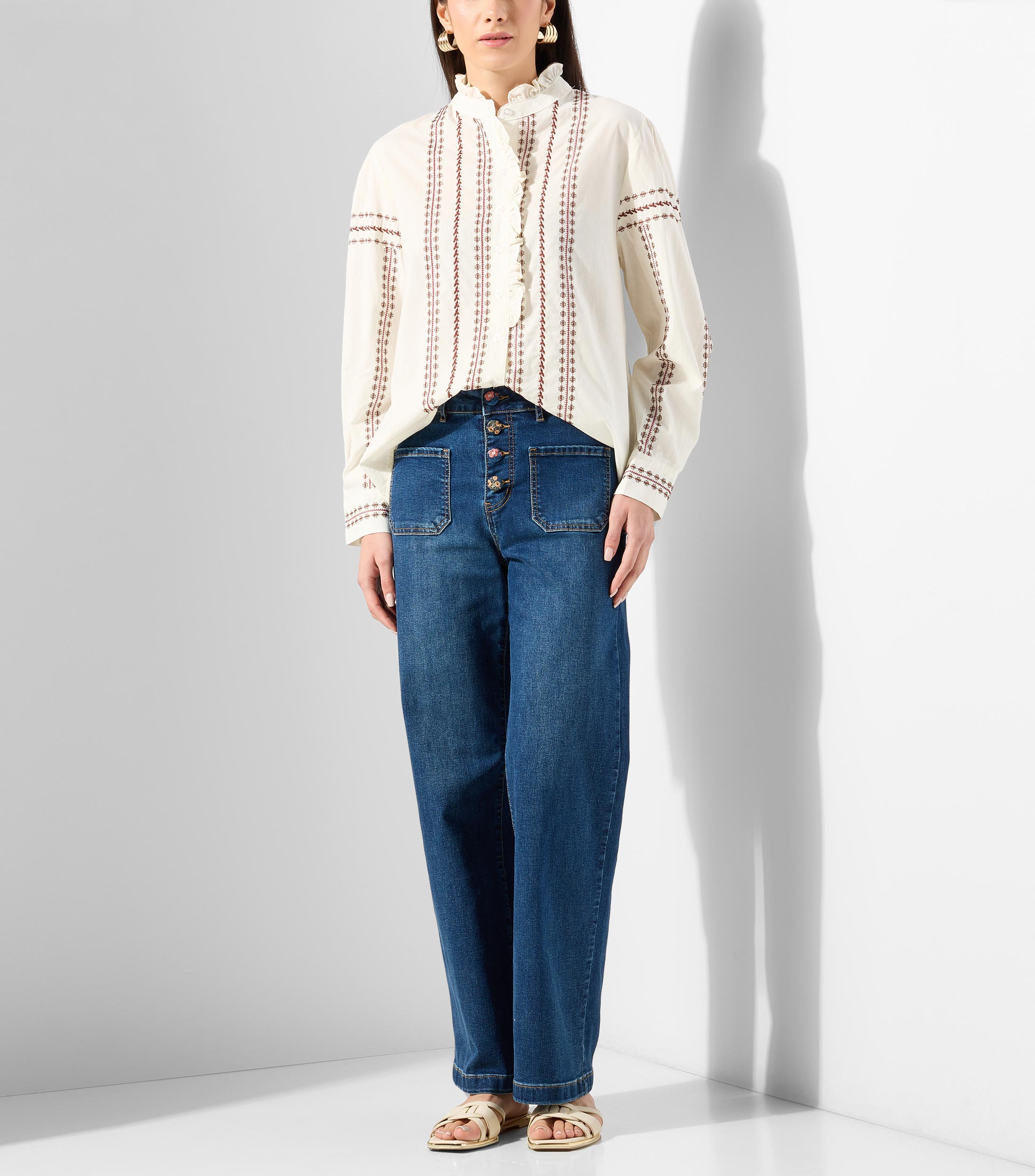 Camisa fantasía cuello mao manga larga Mujer