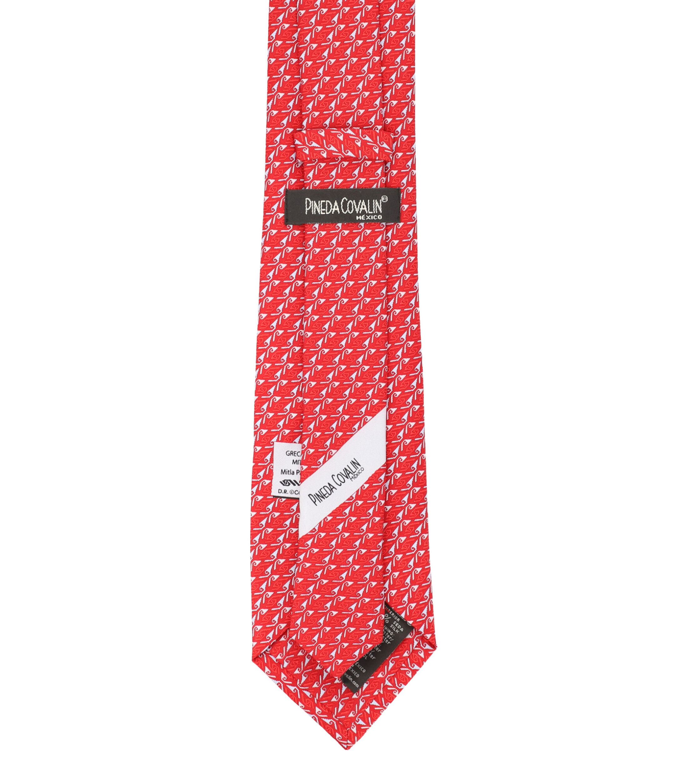 Corbata ancha en seda roja con grecas
