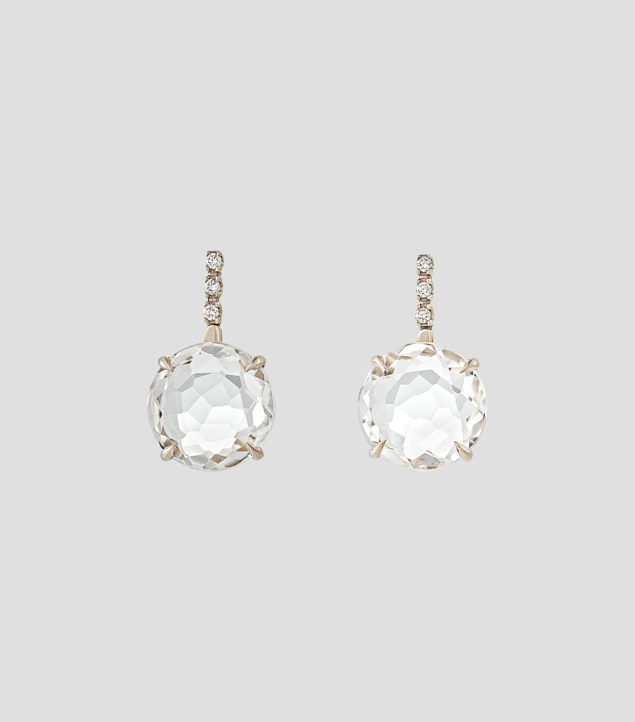 Aretes en oro 18 Kilates cristal de roca con diamantes Mujer