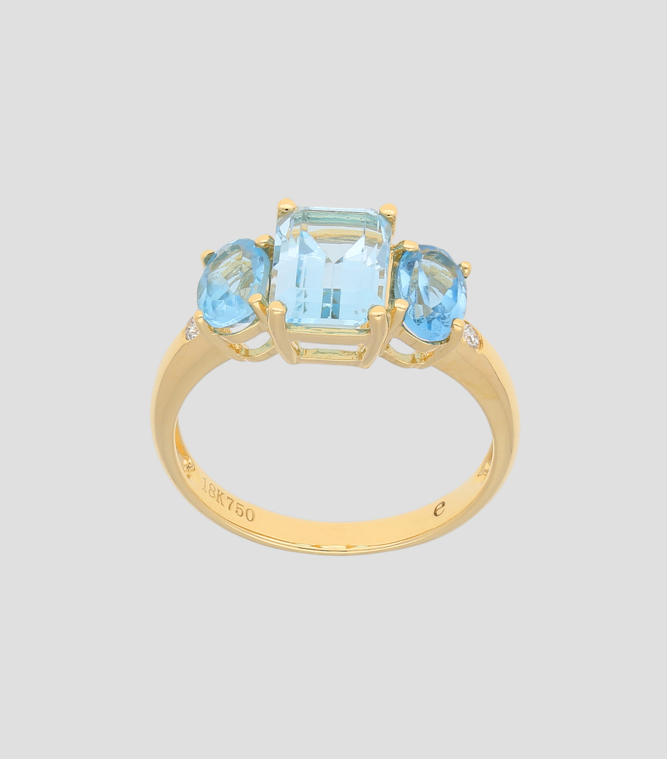 Anillo en oro amarillo 18 Kts con topacio y diamantes Mujer