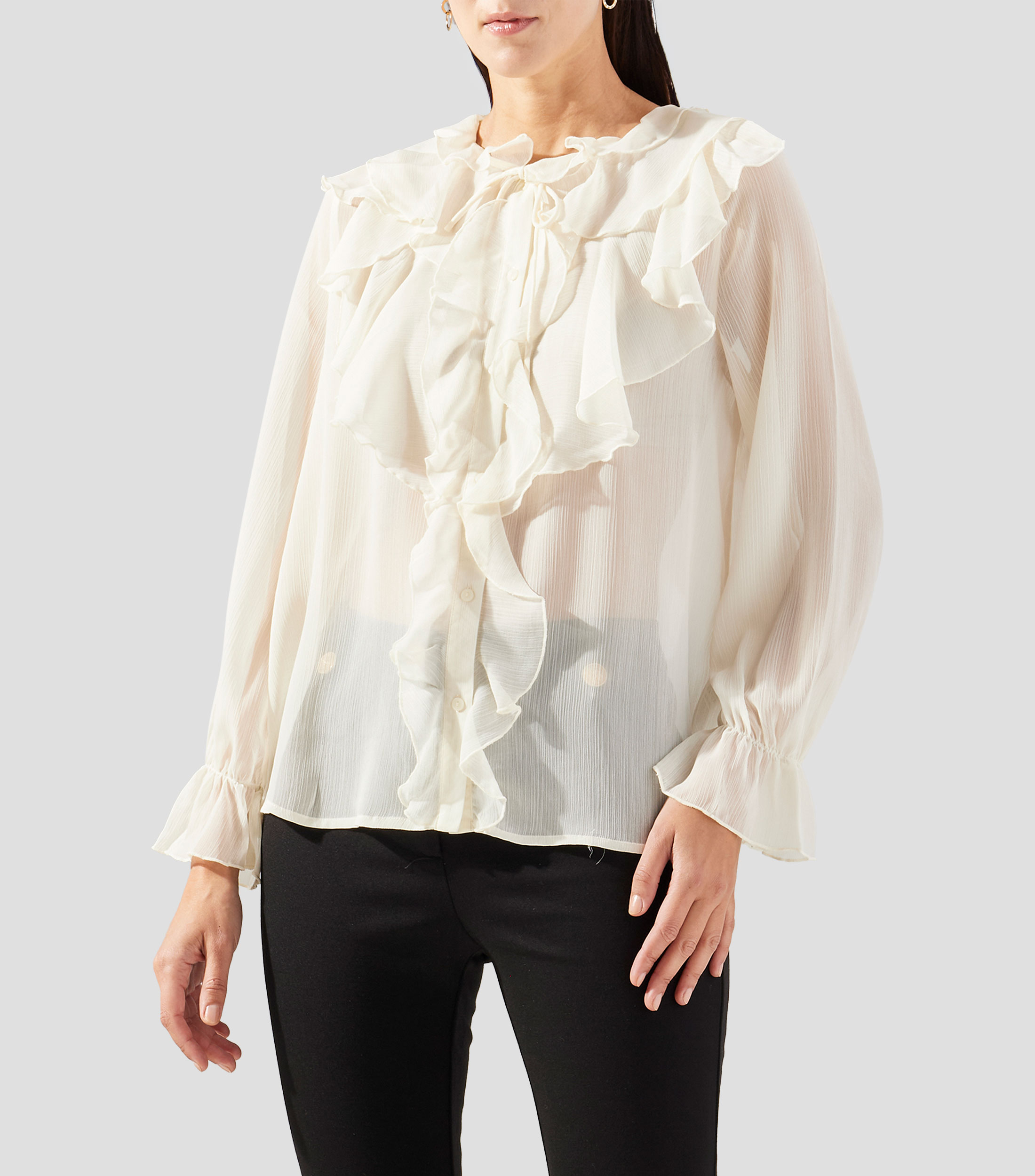 Blusa lisa manga larga Mujer