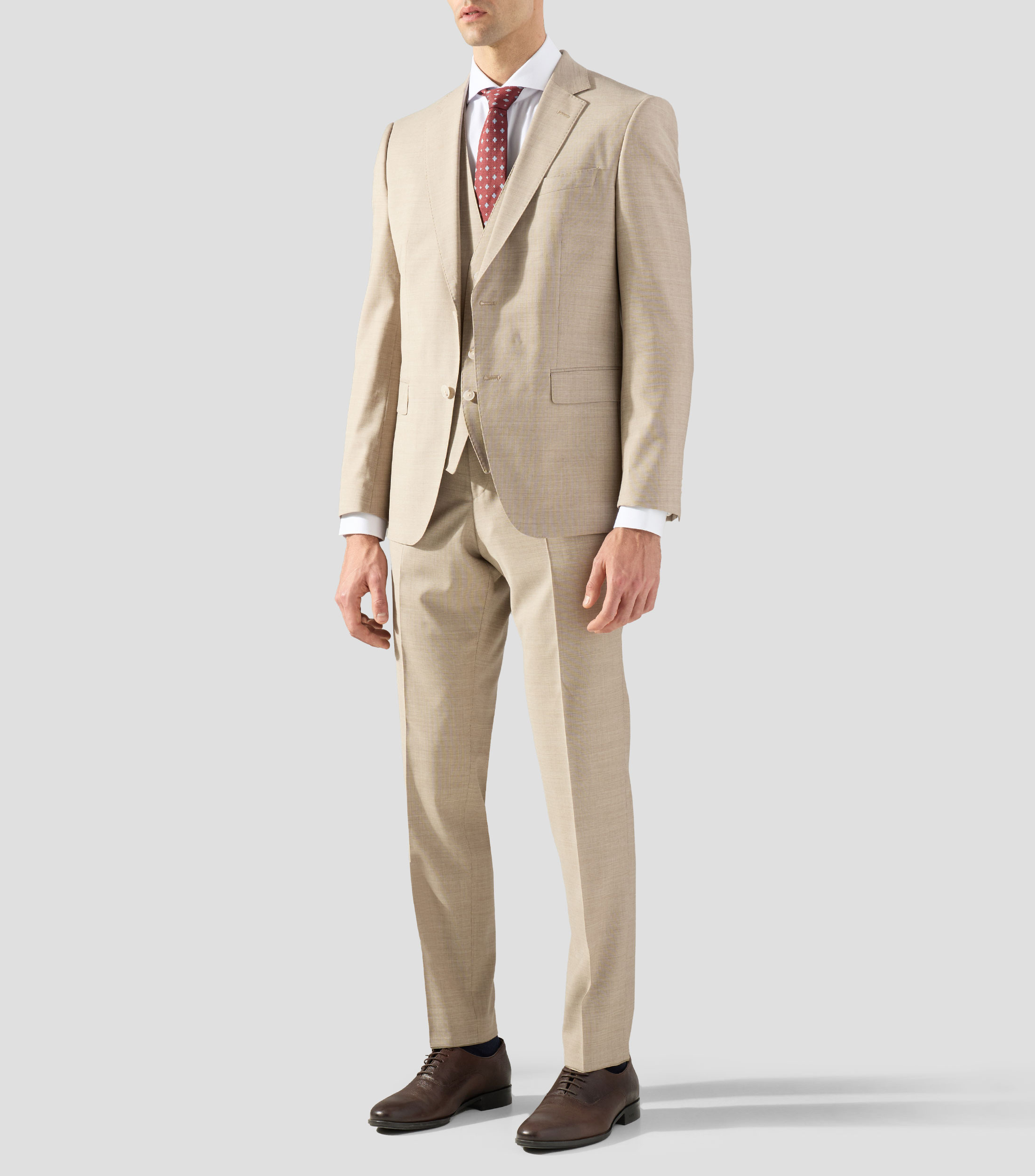 Traje slim con chaleco en lana elástica con motivo Hombre