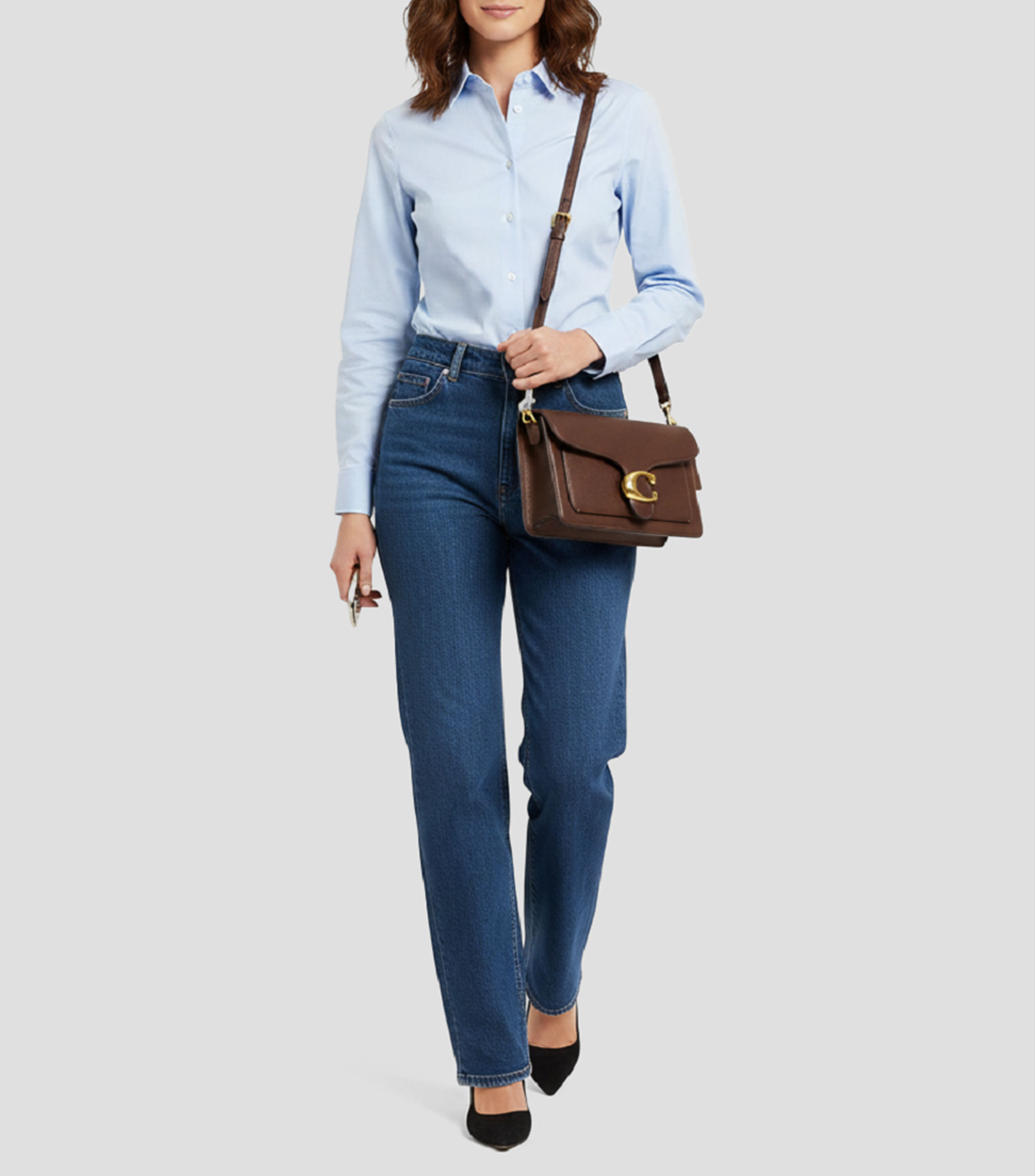 Bolsa shoulder café en piel Tabby granulada Mujer