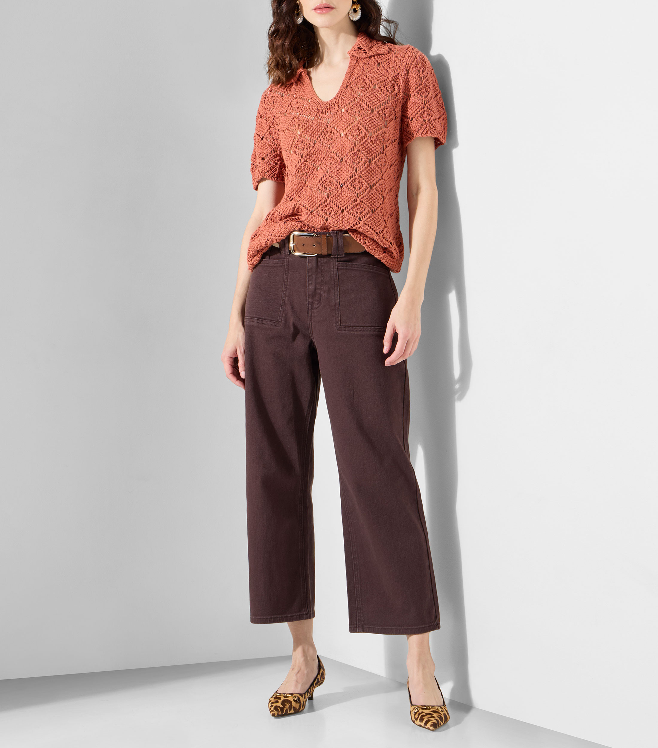 Blusa lisa con manga corta Mujer