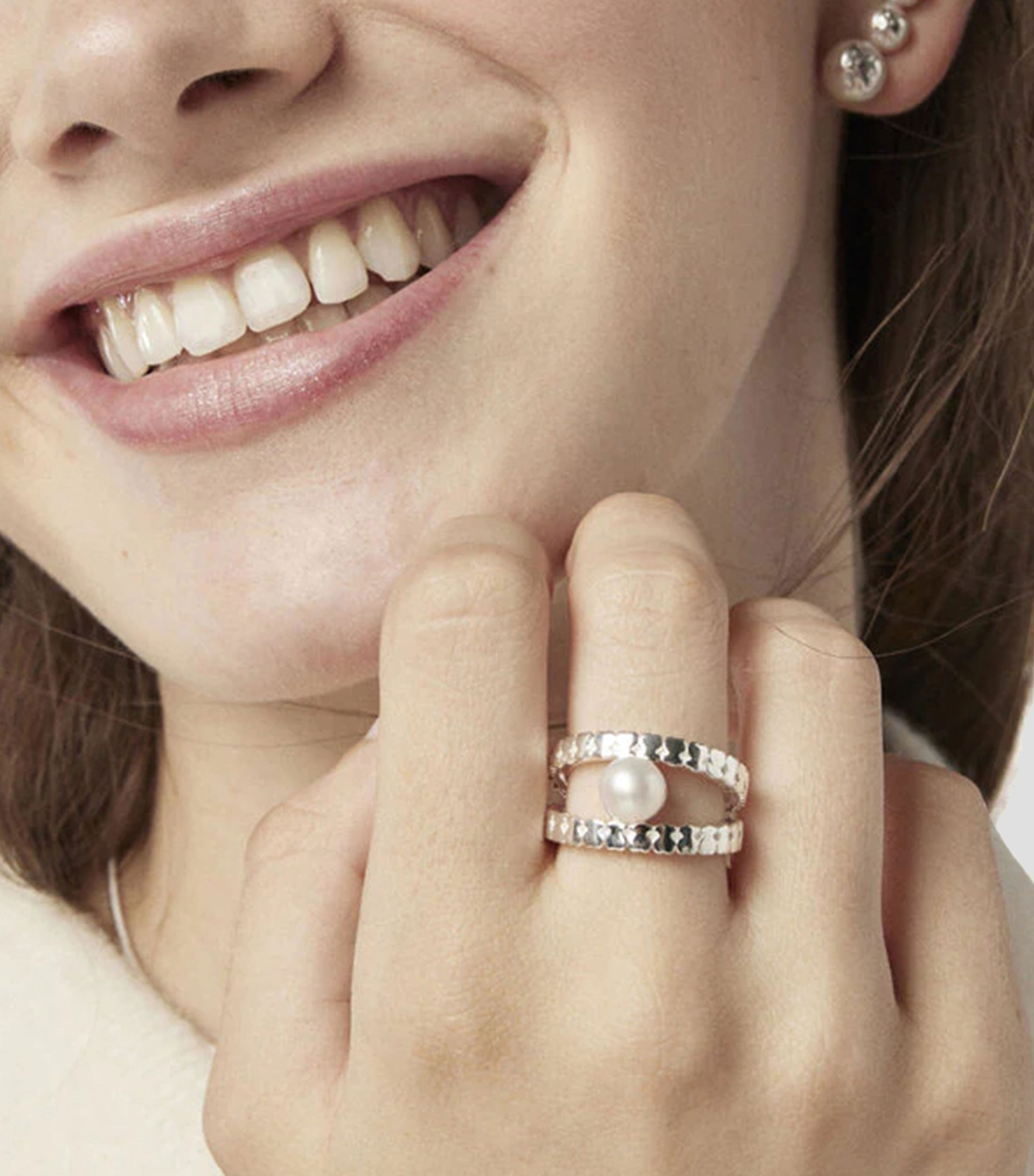Anillo en plata .925 Straight con perla Mujer Talla: 7