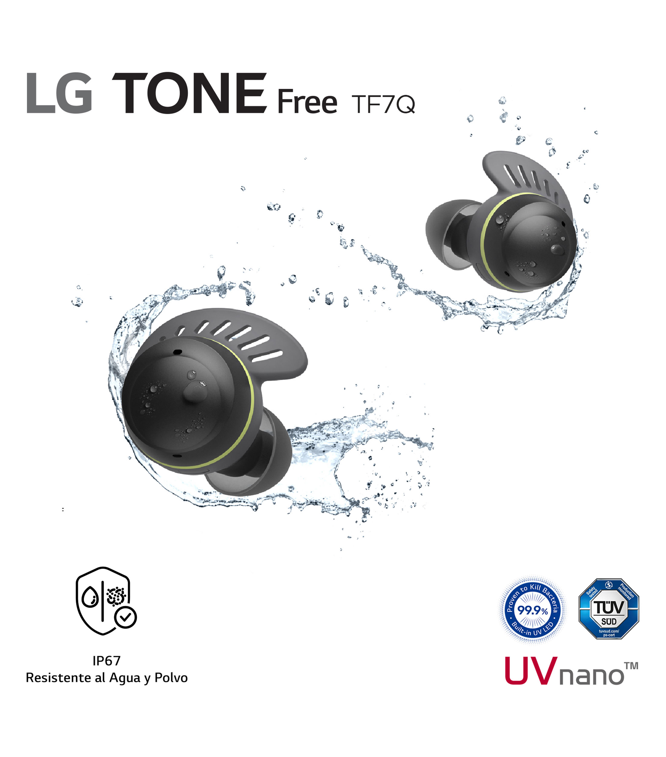 LG Auriculares Deportivos True Wireless LG TONE-TF7Q IP67, con Cancelación  Activa de Ruido, Bluetooth 5.3 y hasta 30h de autonomía.
