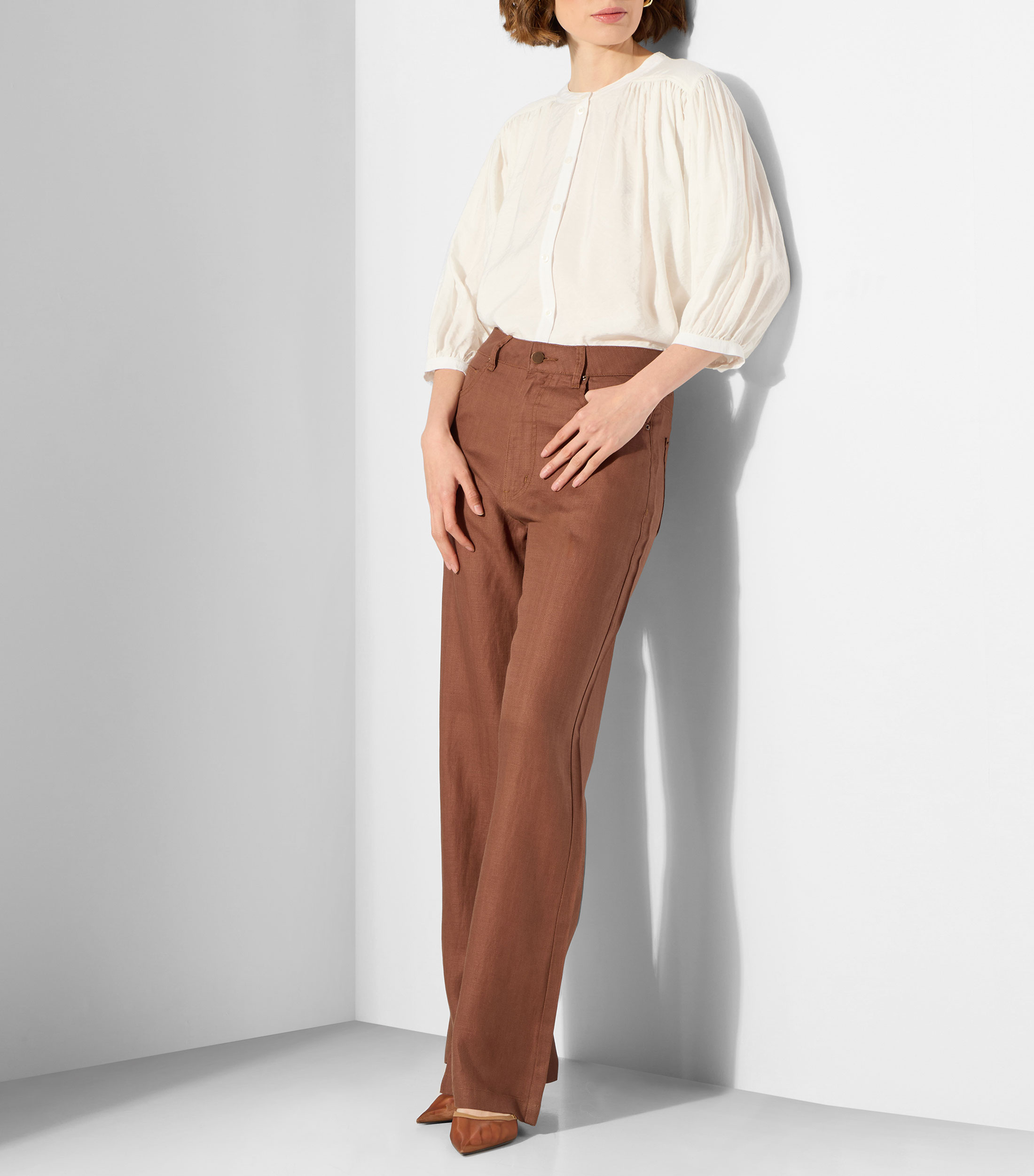 Blusa lisa con manga 3/4 Mujer