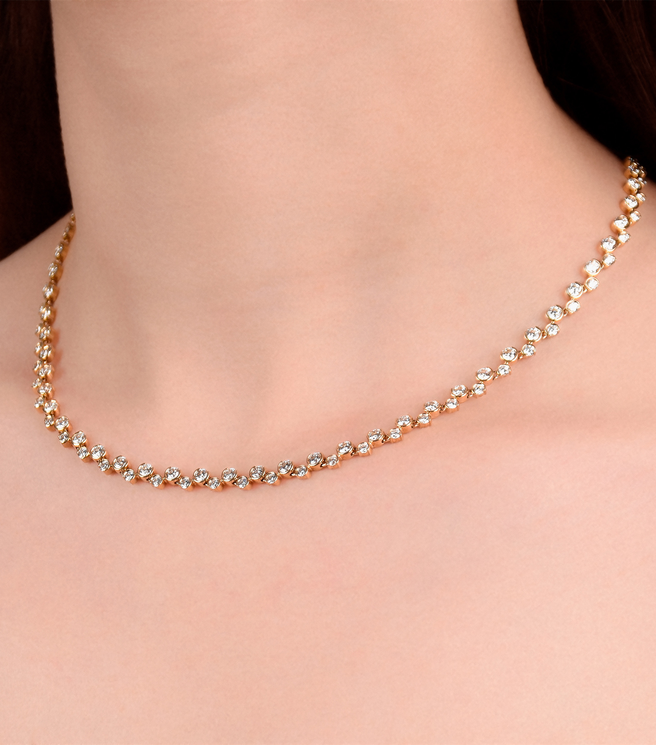 Gargantilla en oro amarillo de 14 kilates con diamantes Mujer