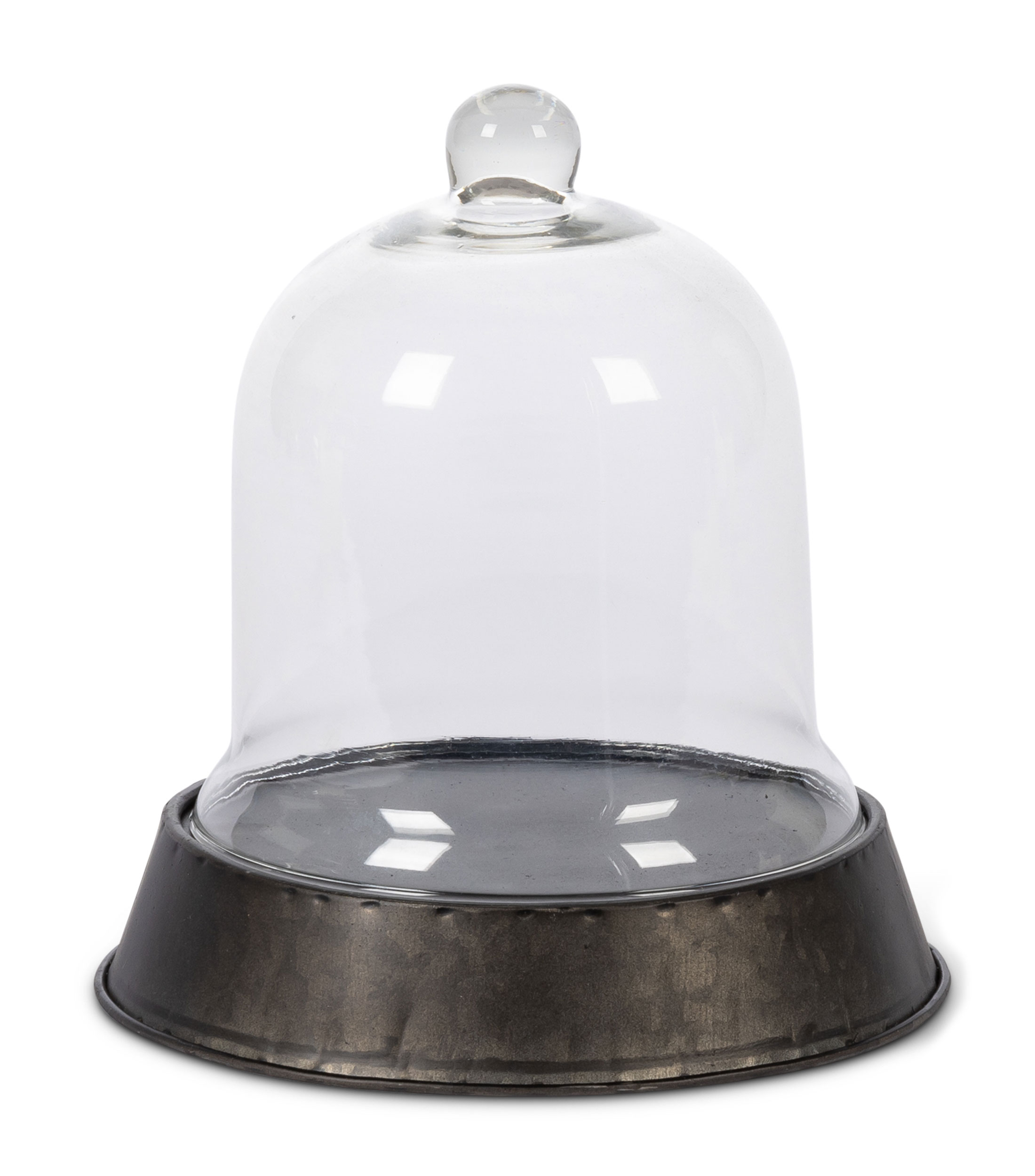 Campana de vidrio con base de metal