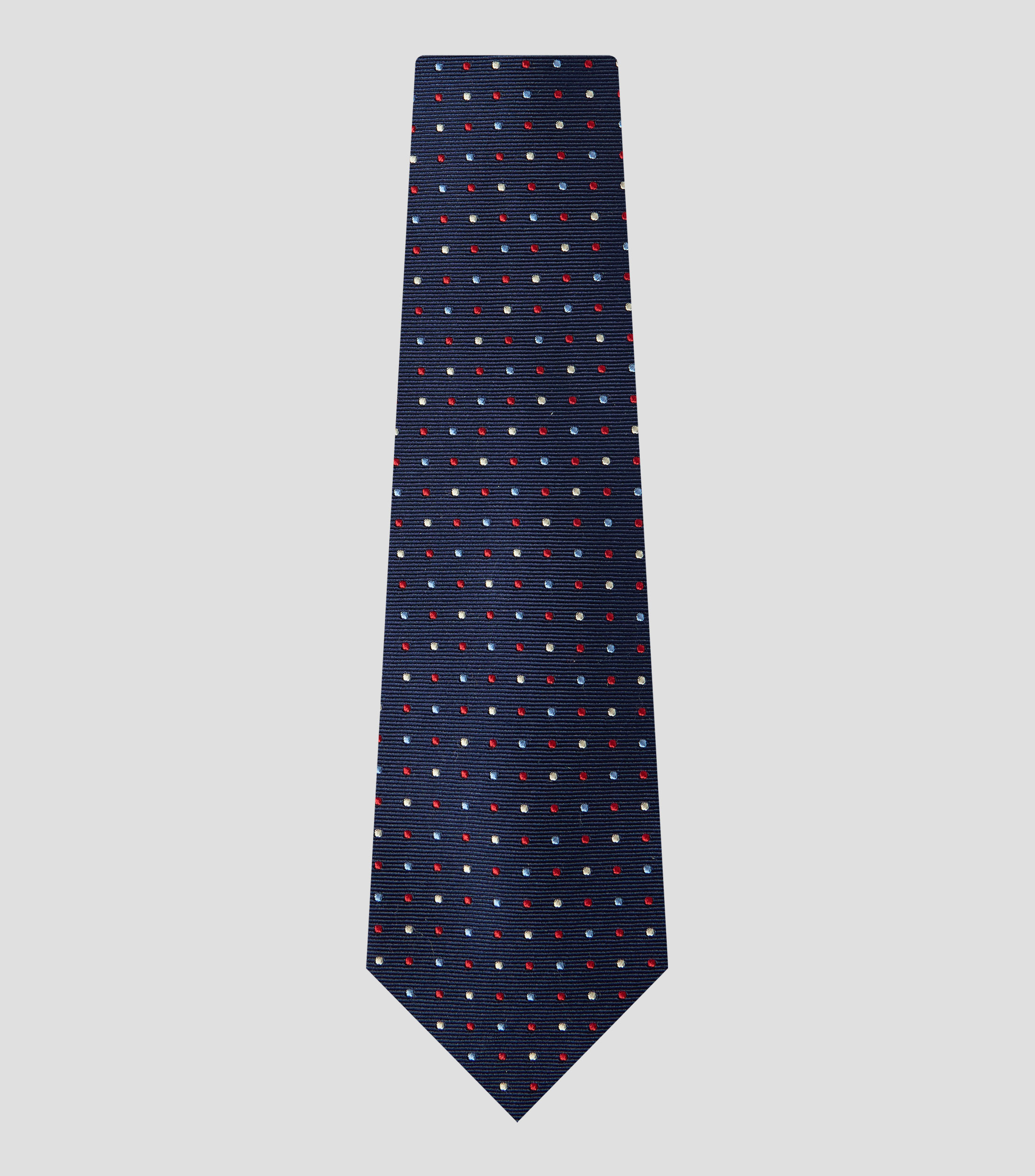 Corbata ancha en seda azul marino polkadots