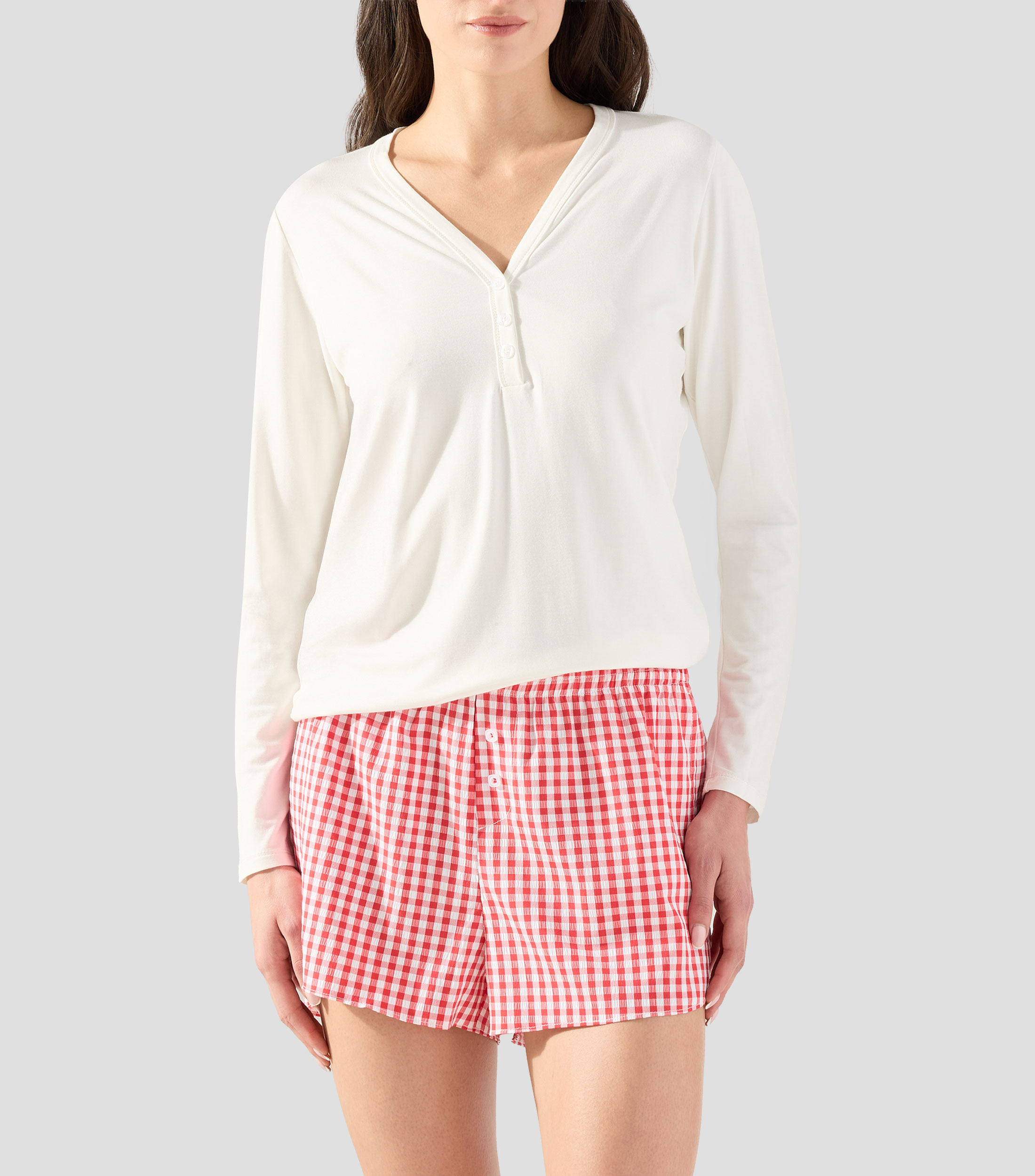 Playera pijama cuello V manga larga lisa UNWIND by Epsilon Mujer