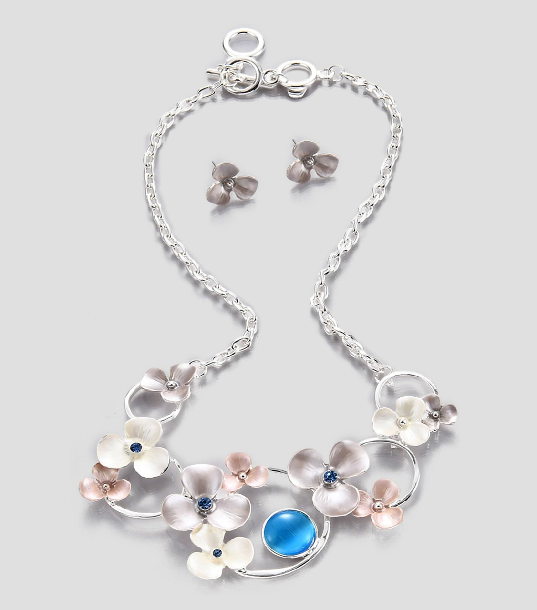 Set de collar y aretes flores con cristal Mujer