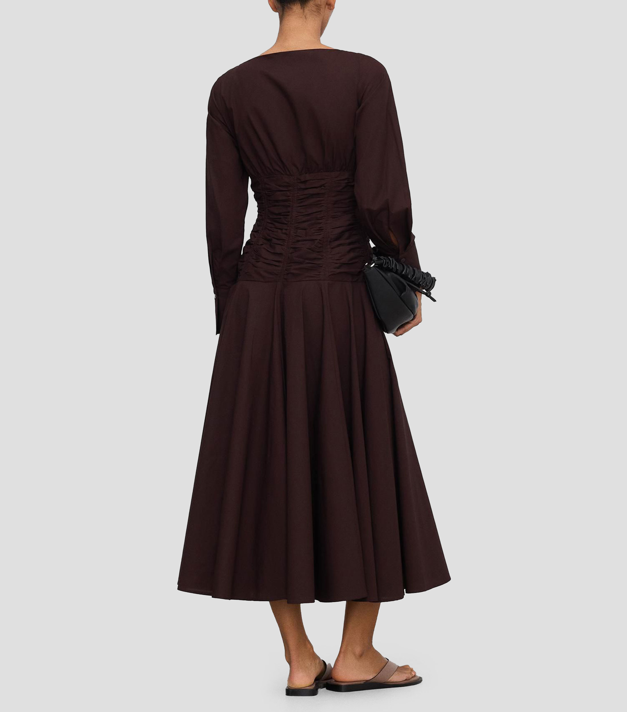 Vestido midi de manga larga liso Mujer