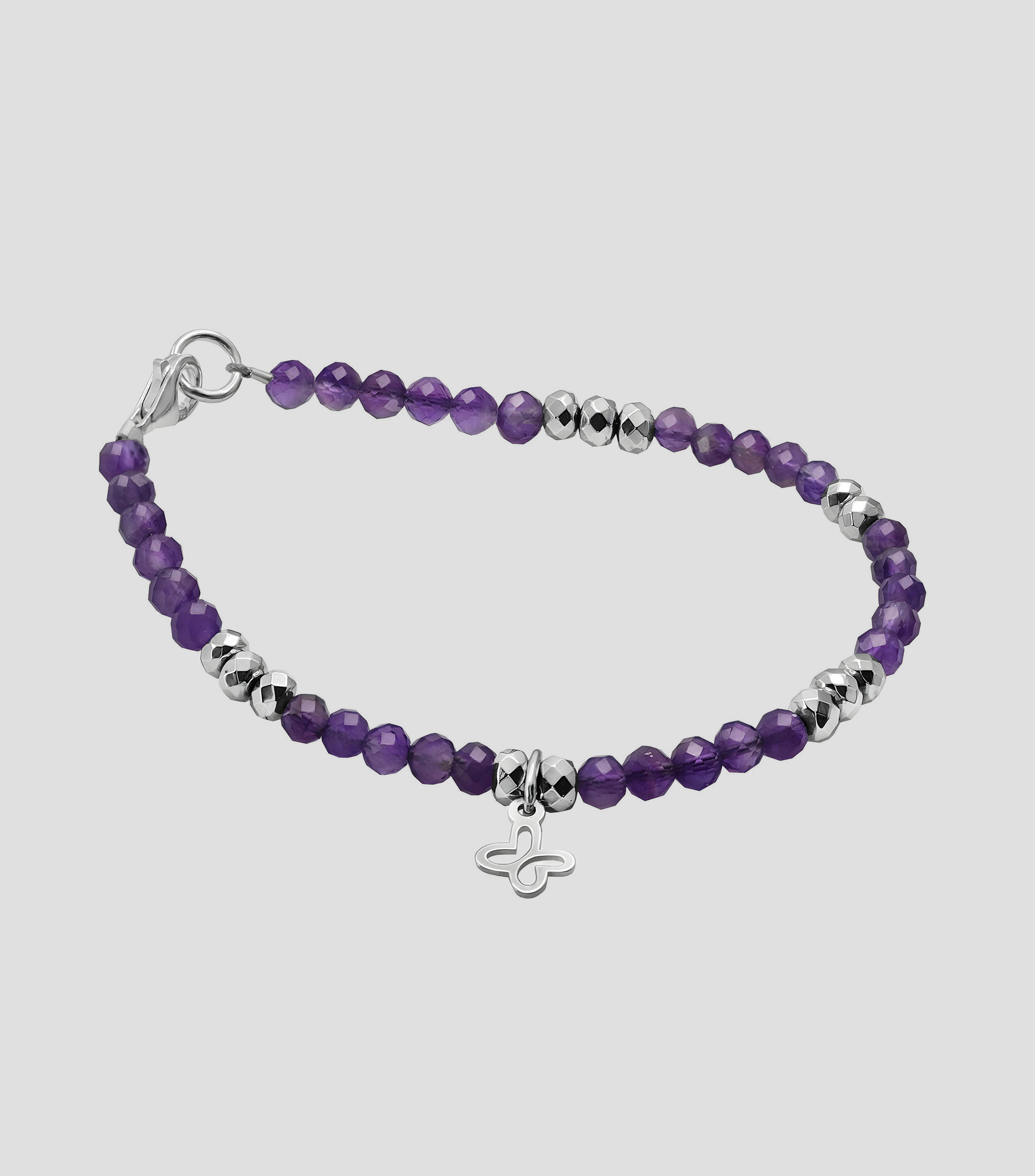 Pulsera en plata .925 amatista con mariposas Mujer