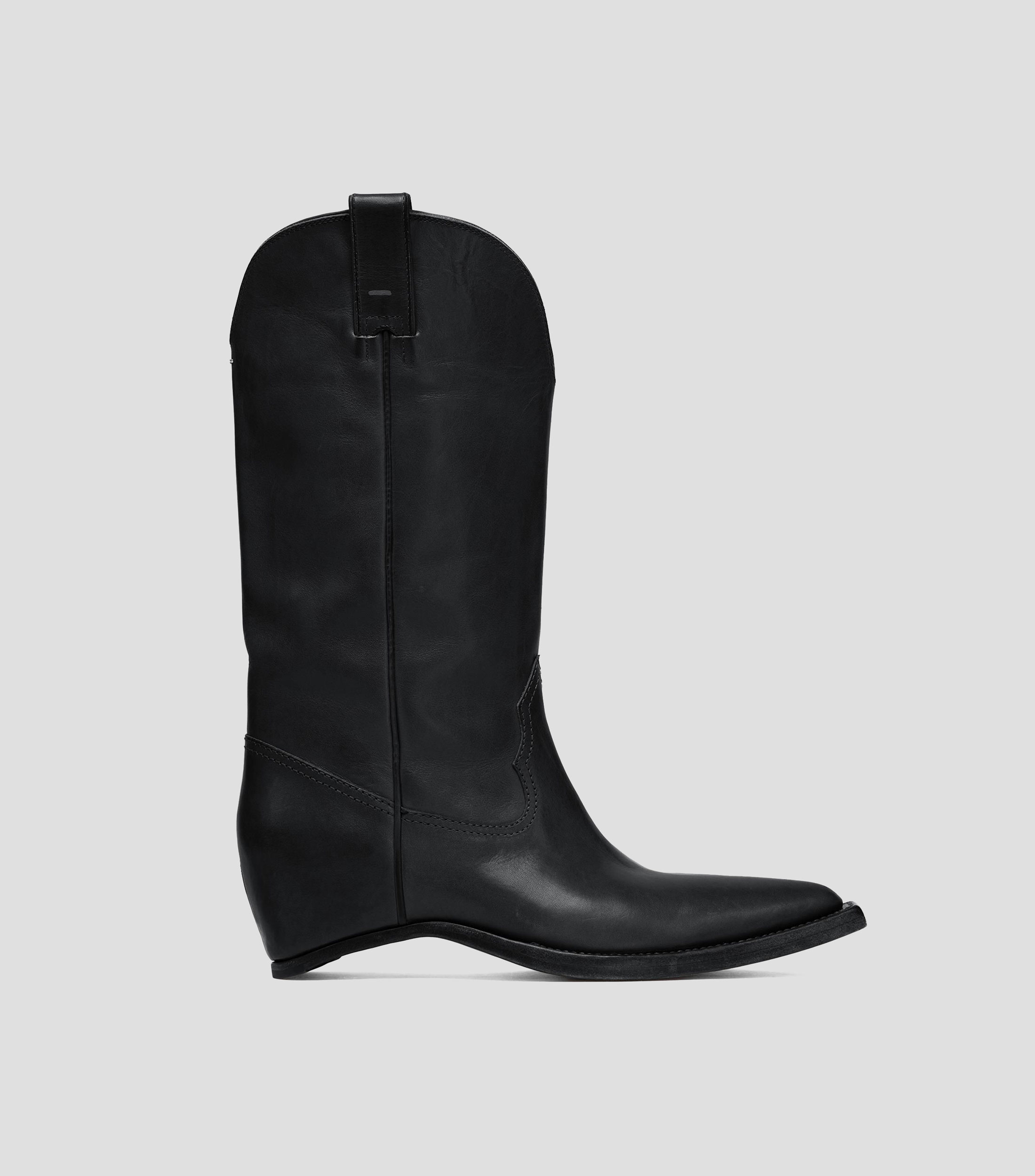 Botas vaqueras largas Western Heel-less en piel con tacón medio de cuña Mujer