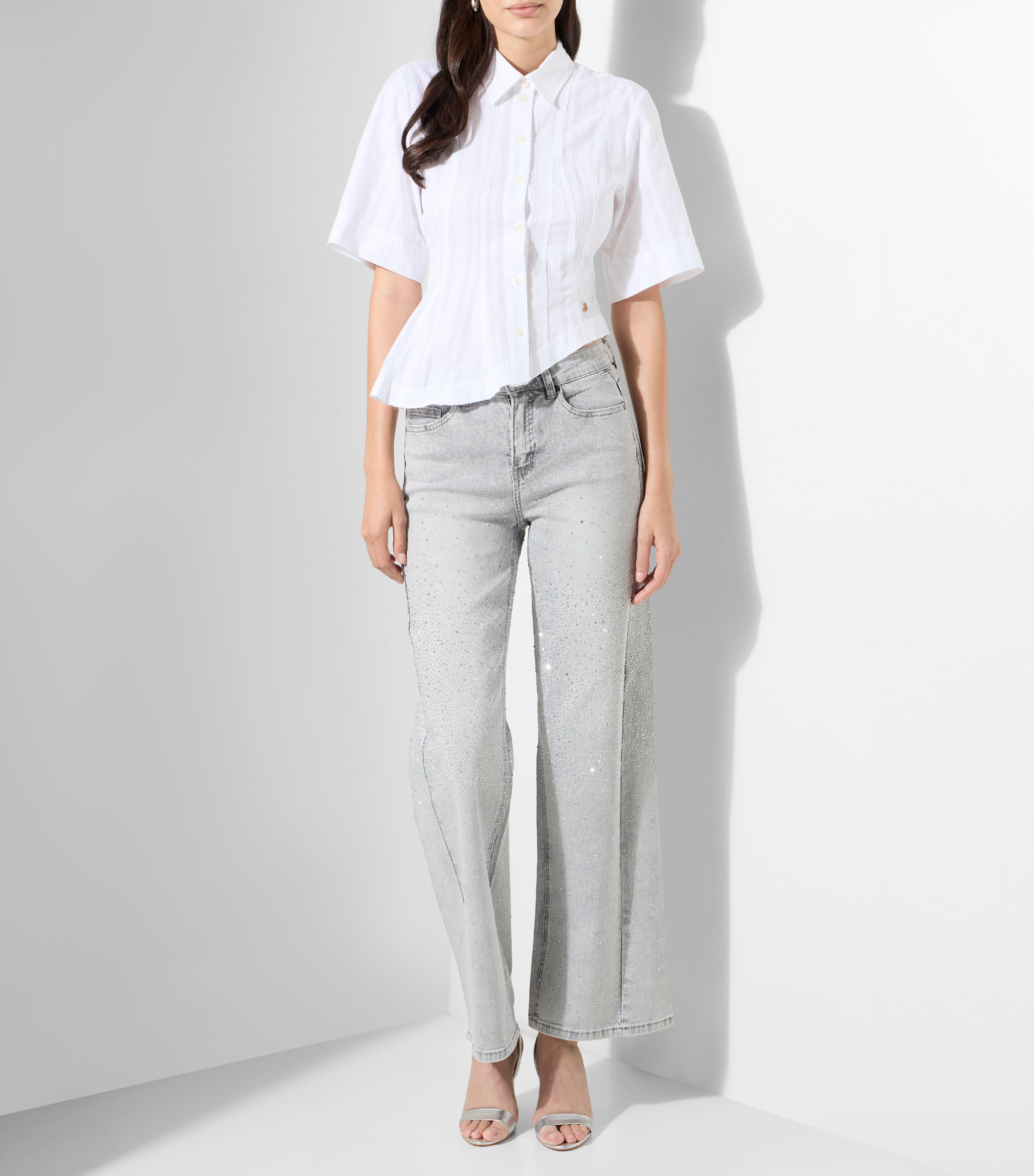 Blusa de rayas con manga corta Mujer