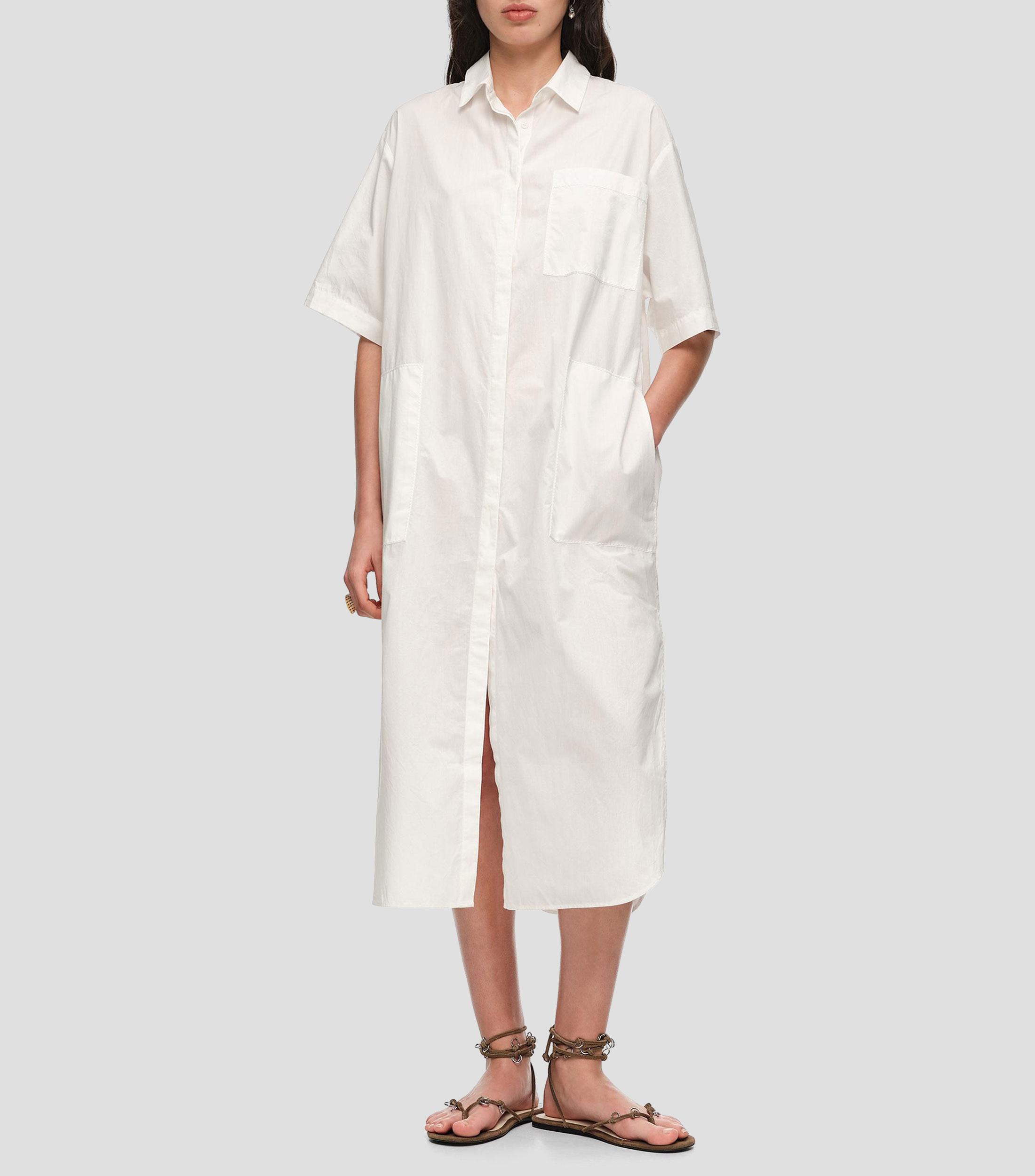 Vestido camisero bordado algodón Mujer