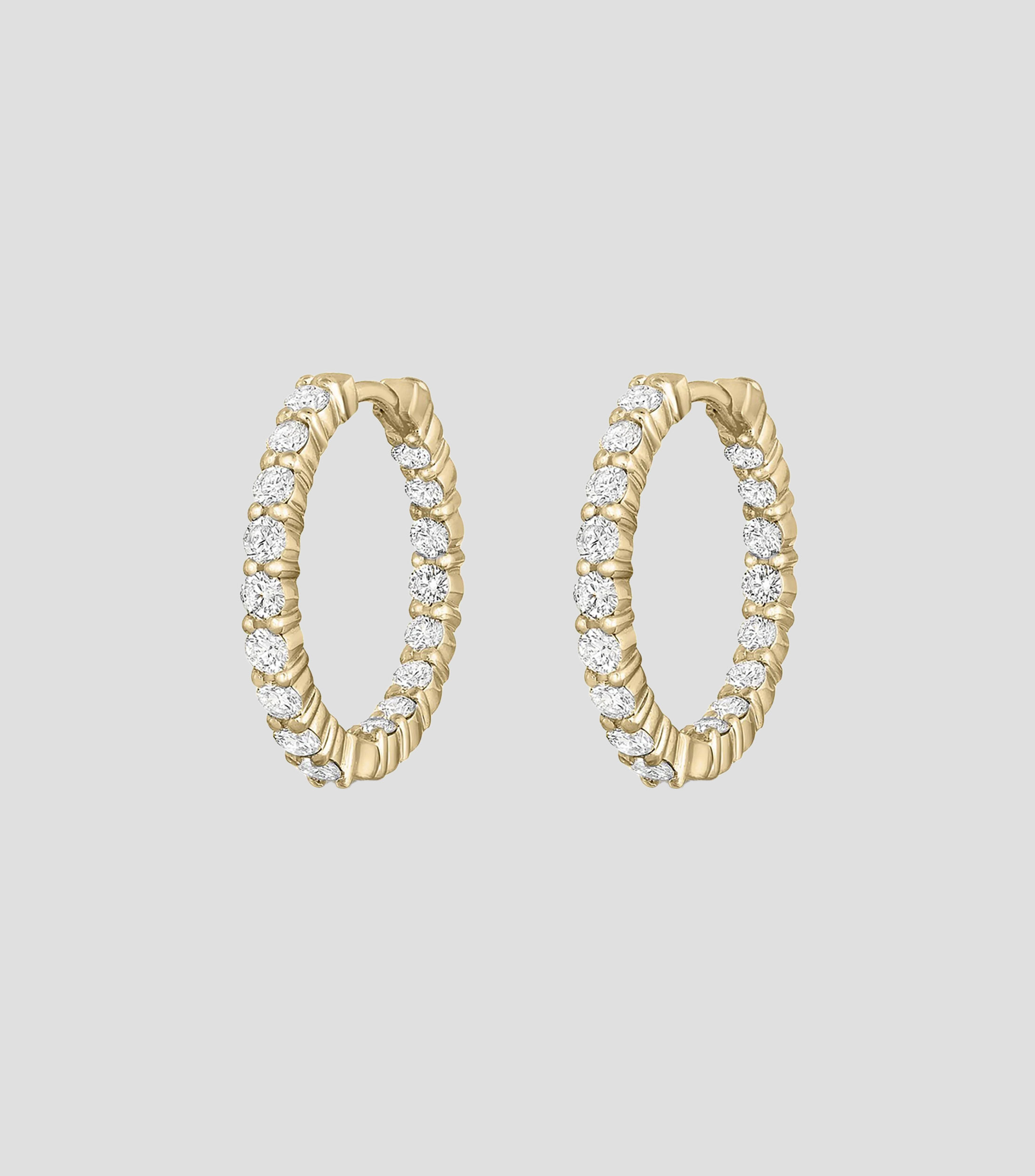 Aretes de aro en oro amarillo de 18 kilates con diamantes Mujer