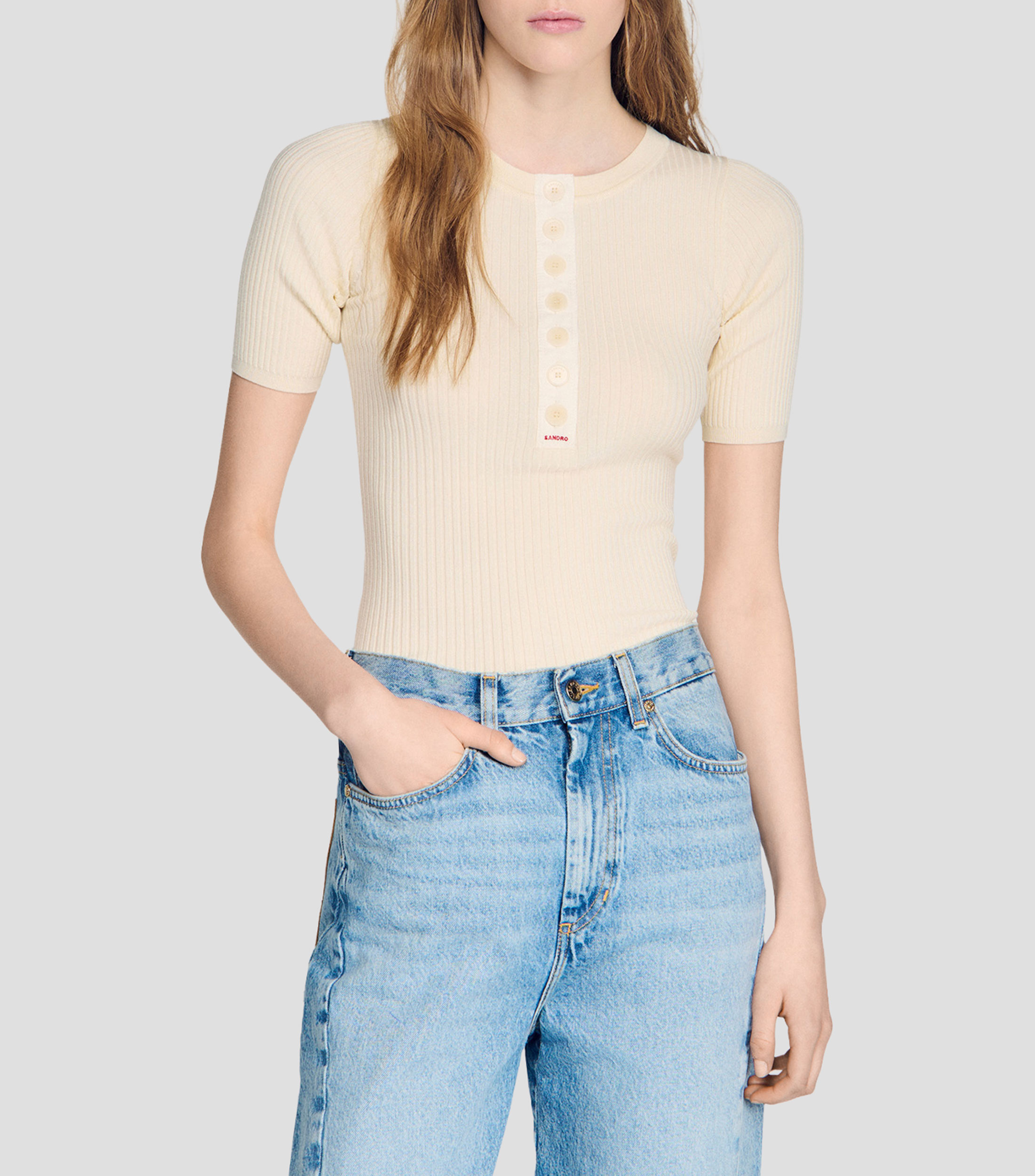 Blusa lisa con manga corta Mujer