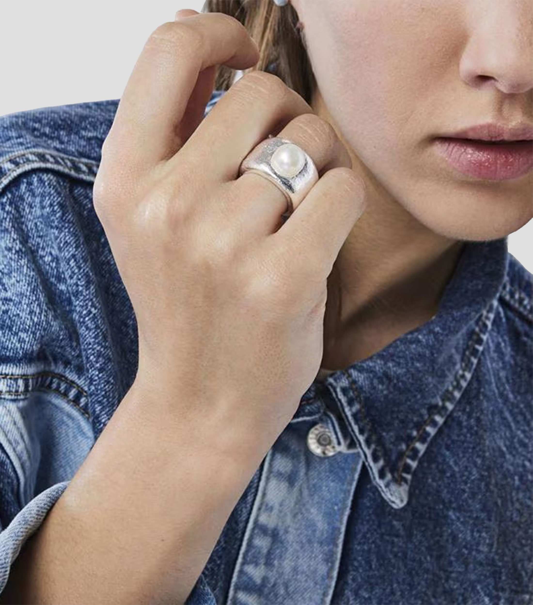 Anillo en plata con perla Mujer