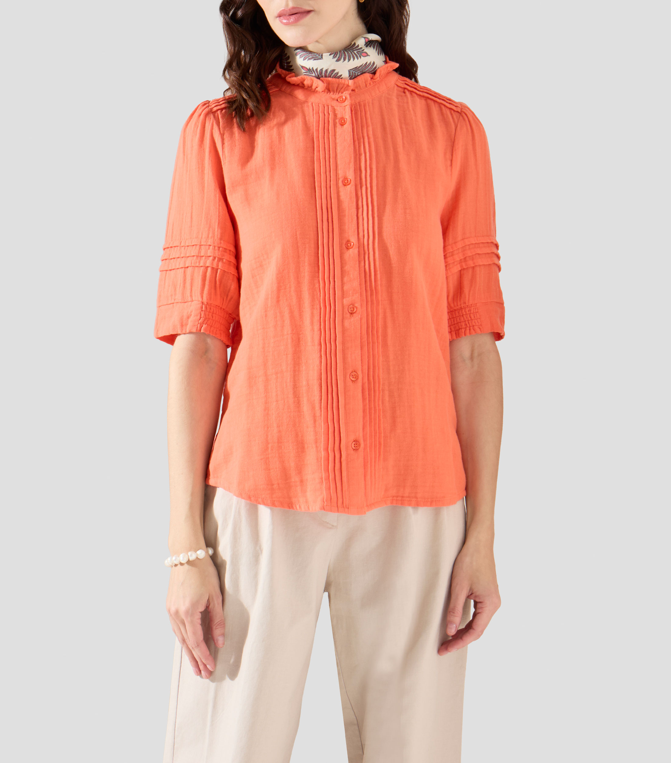 Camisa lisa con manga corta Mujer