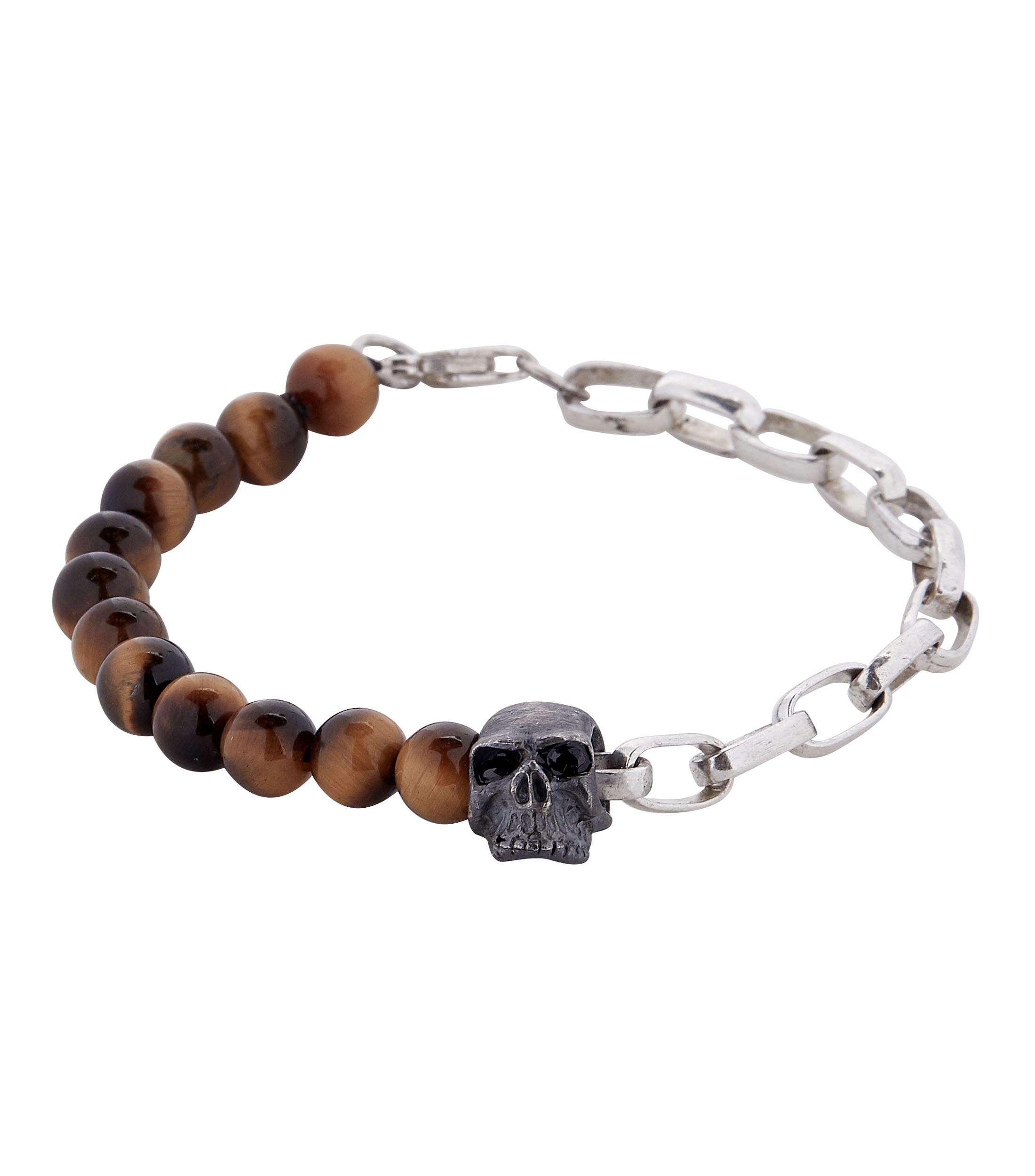 Pulsera Skull Tiger Eye en plata Hombre