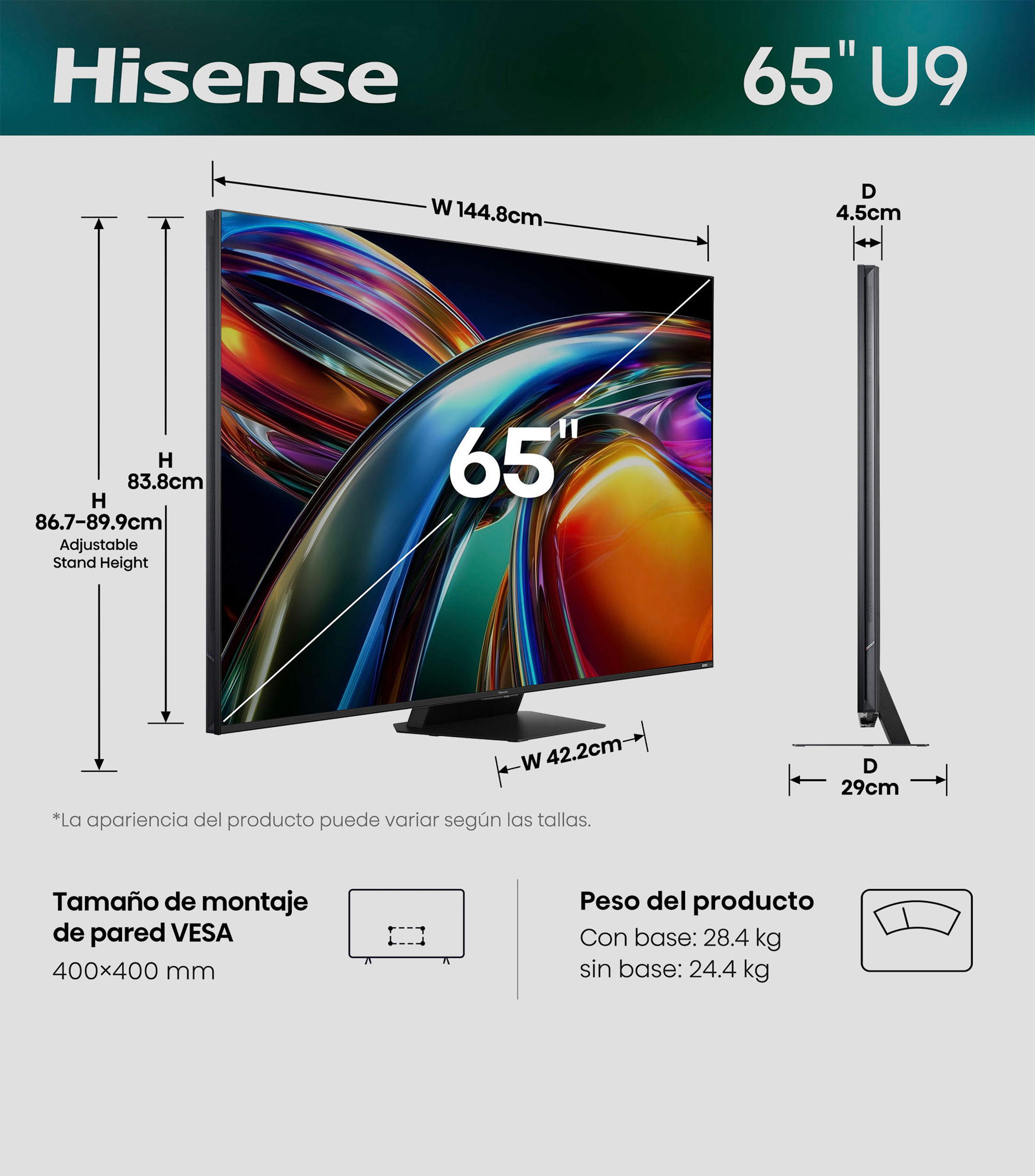 Pantalla 65 pulgadas plana Mini Led 4K RGB 65UR9SG