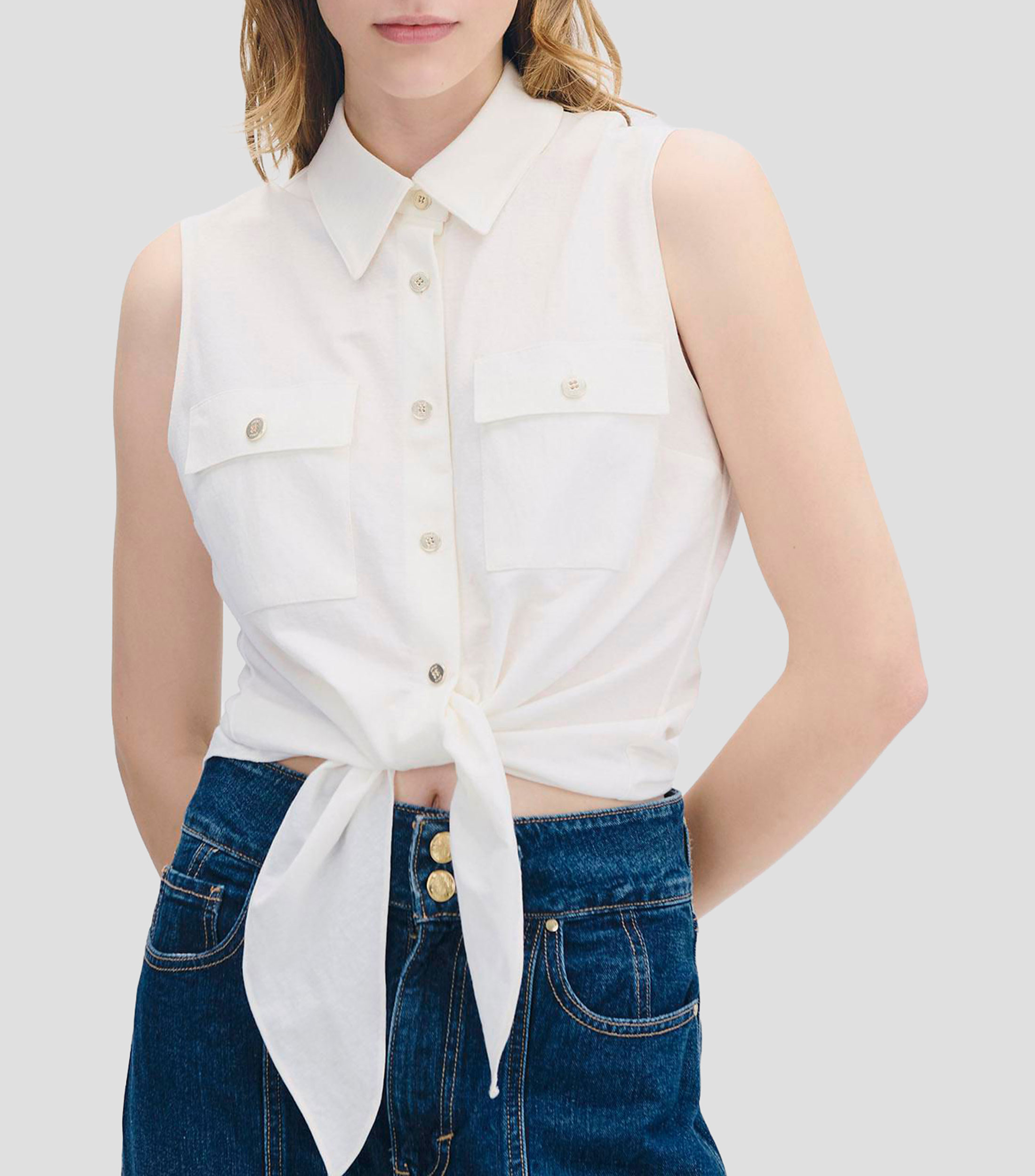 Blusa camisera amarre en ruedo Mujer