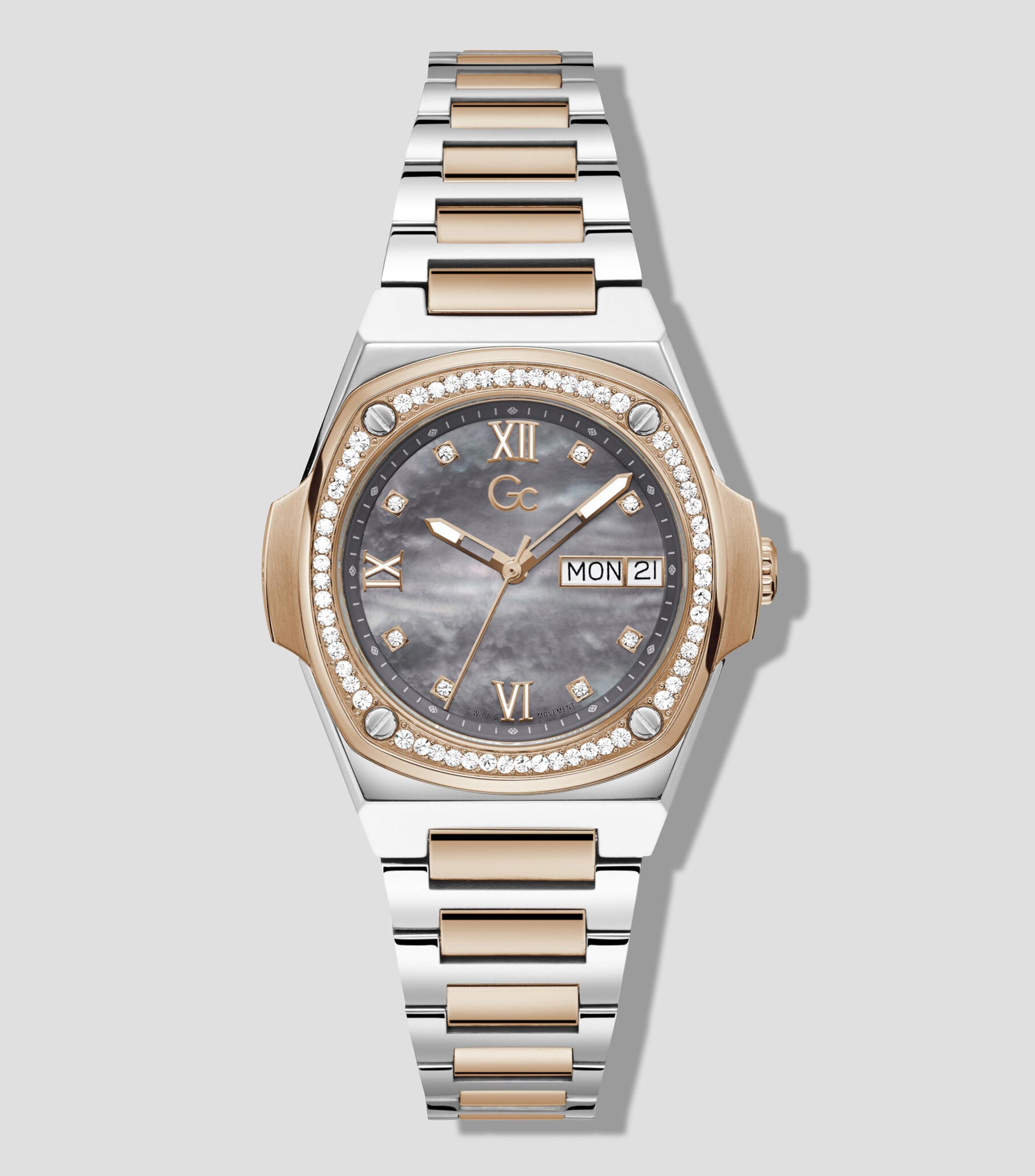 Reloj para Mujer Coussin Shape casual plateado, tono oro rosa